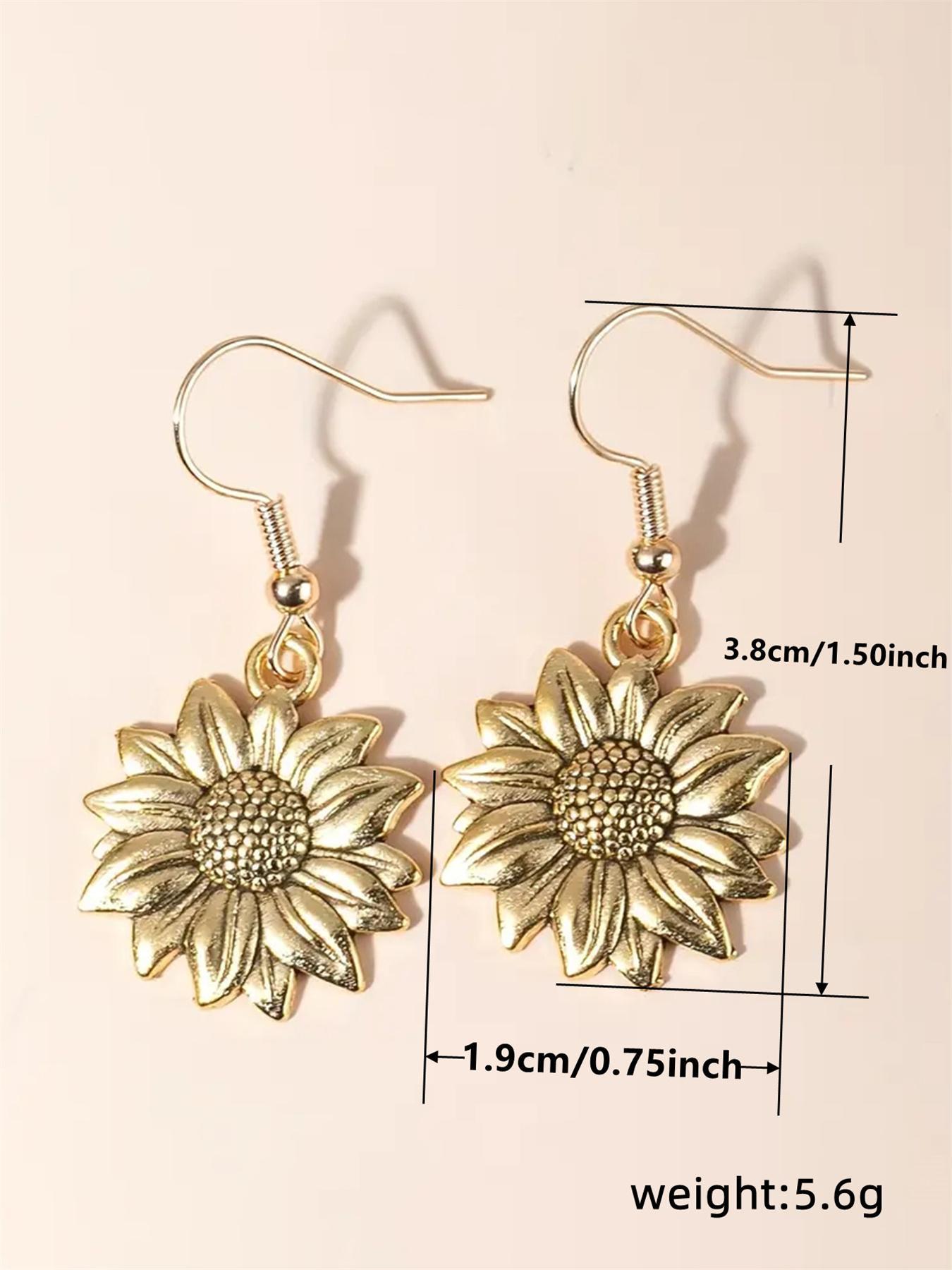 1 Pair Flower Shape Decorative Drop Earrings, Ear Hook Design, Vintage Boho Jewelry for Women, Lightweight Earring, Dangle Earrings
