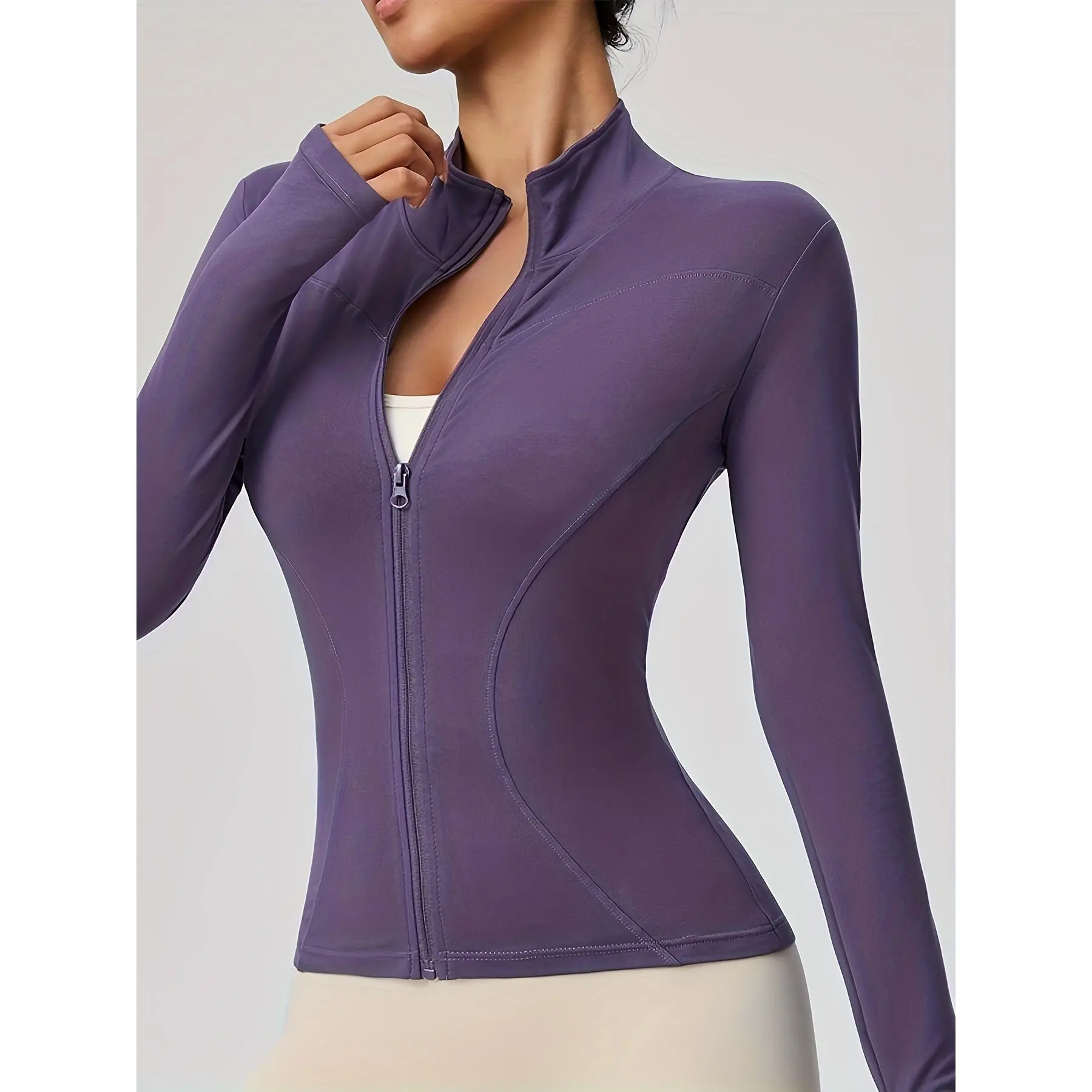Women's Sporty Chic Polyester Blend Long Sleeve All Seasons Quick-Dry Outdoor Zipper Cardigan, Professional Female Morning Run Aerobics Jacket