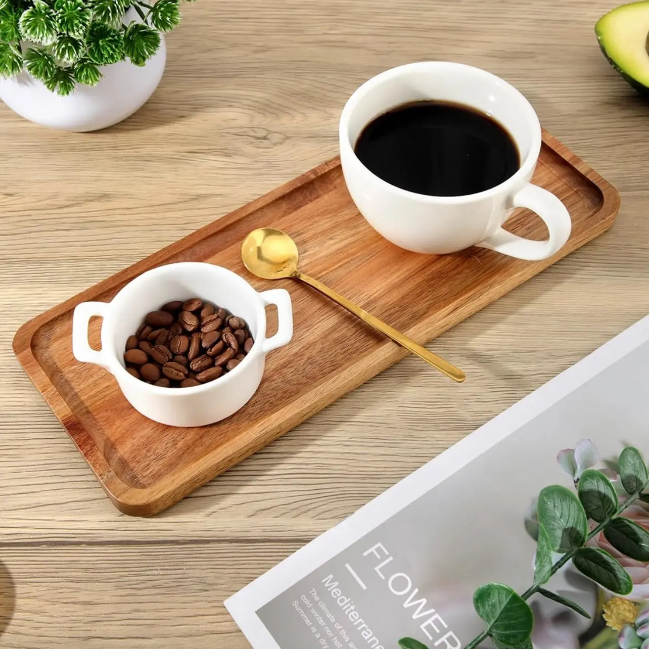 1pc Teak Tray, Breakfast Tray, Coffee Tray, Bathroom Tray, Tea Tray, Rectangular Tray with Groove Handle and Durability, Kitchen Storage Tray