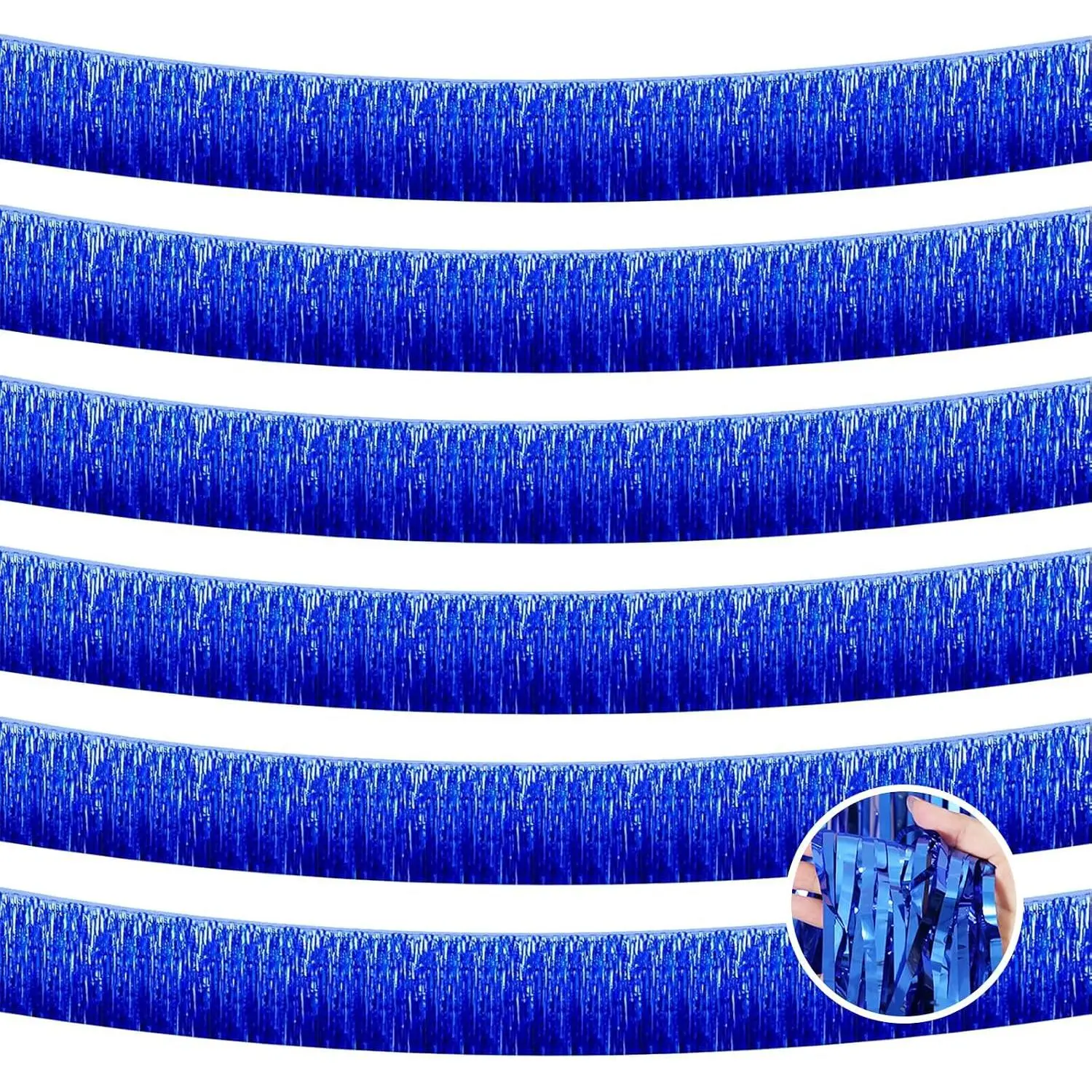 6 Pack 10  Blue Foil Fringe Garland Metallic Tinsel Streamers, Wall  Curtain Backdrop Banner for Parade Floats, Wedding, Birthday, Christmas Party Decorations