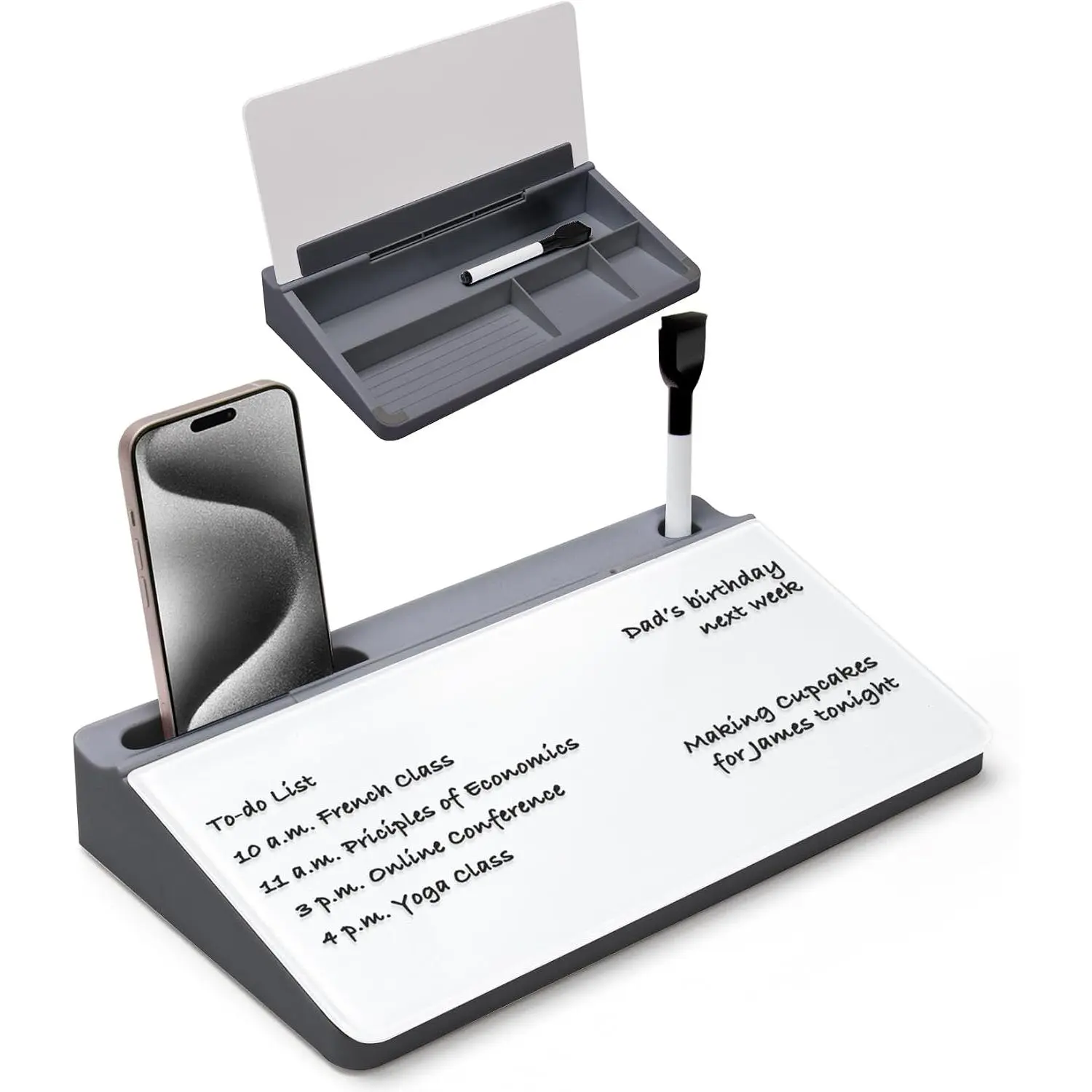 Glass Desk Buddy Whiteboard with Storage | Small Dry Erase Desktop White Board  To-do List Memo Notepad for Office, School and  Office Supplies
