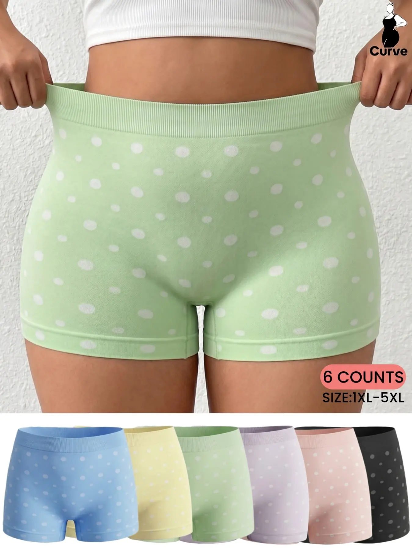 1XL-5XL,Plus Size Women's Seamless Polka Dot Bodyshorts,Breathable Comfort Casual Panties Boxer,Full Coverage Shorts for Ladies Underwear,Elastic Waist,DAll Seasons