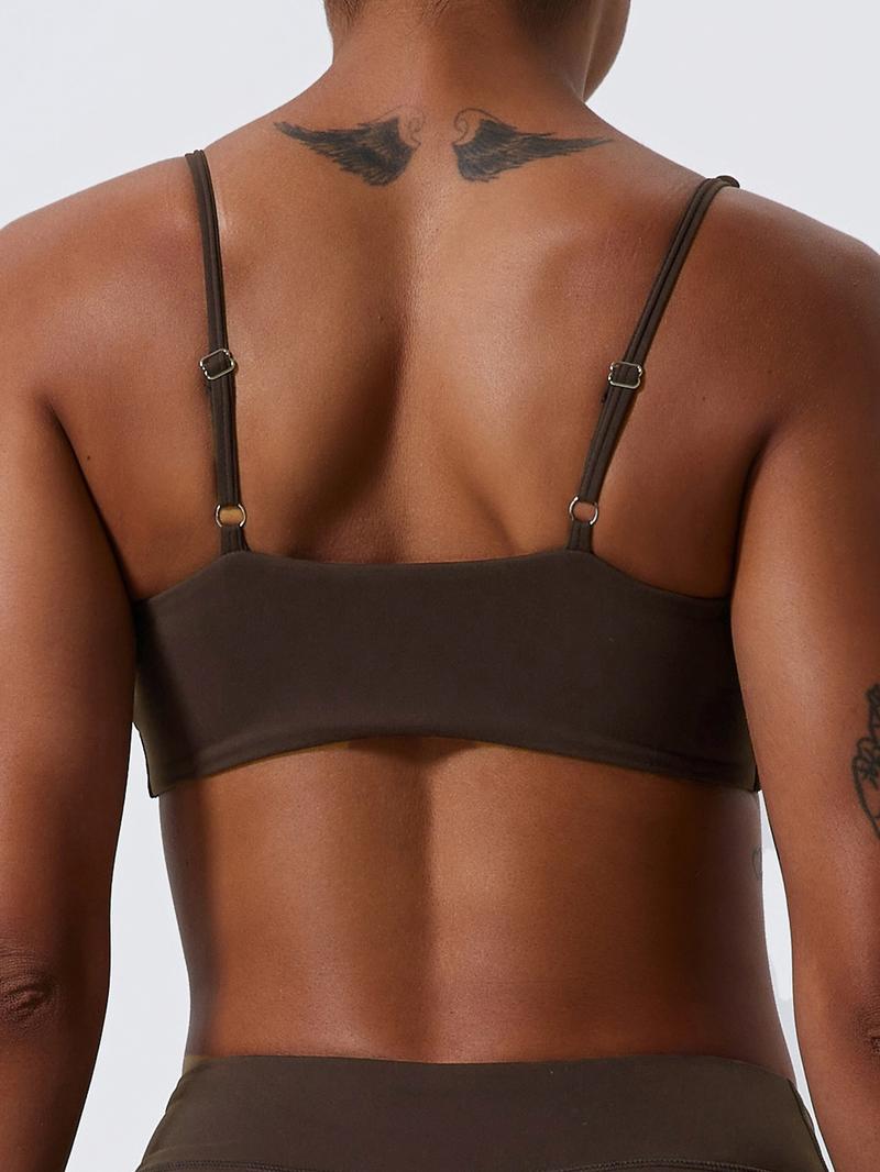 Women's Solid Twist Front Wireless Sports Bra, Casual Comfy Breathable High Stretch Yoga Bra, Ladies Sportswear for Indoor Outdoor Wear