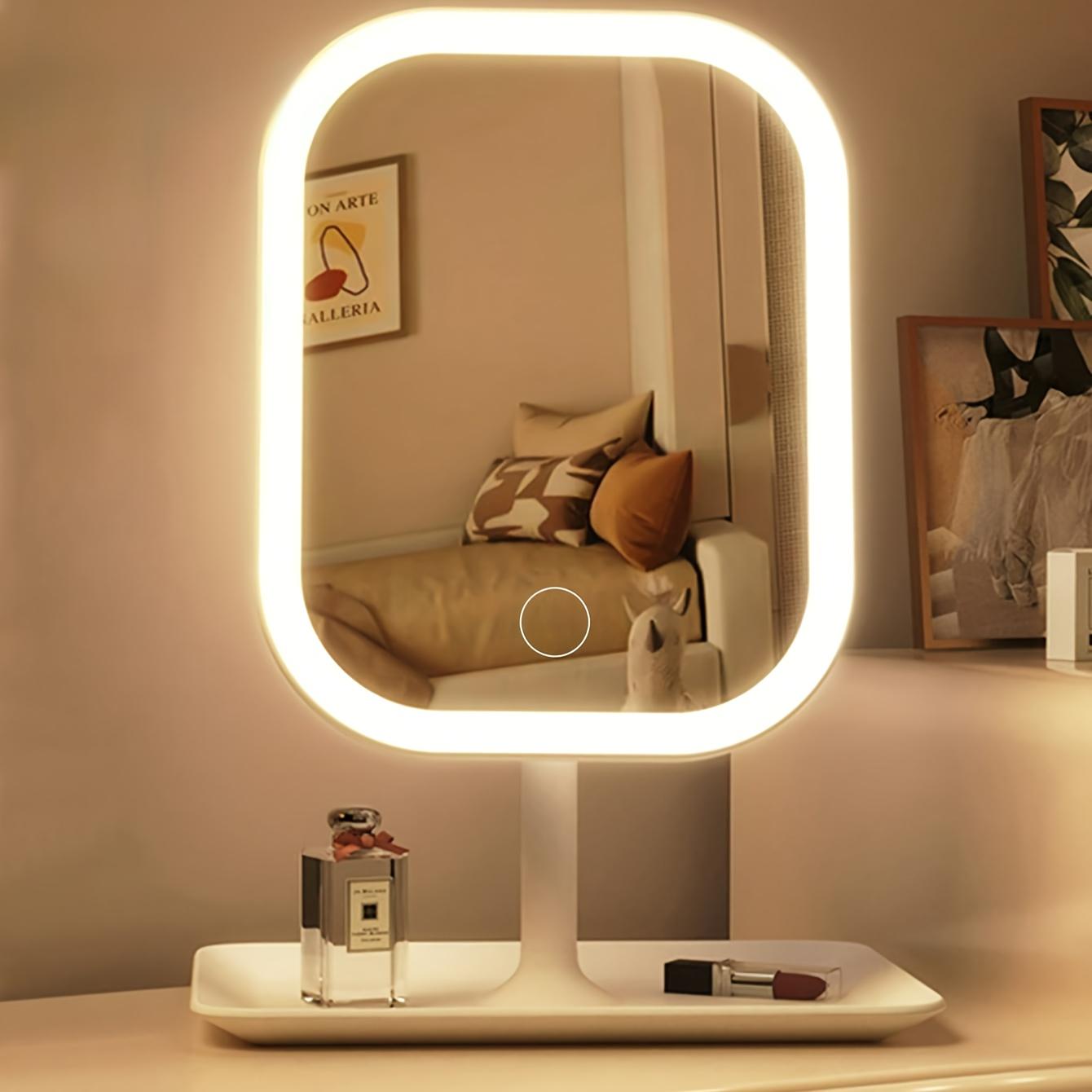LED Makeup Mirror, Lighted Vanity Mirror with 3 Lighting Modes, Touch Control, Portable Stand and Foldable Compact Mirror, Lighted Dressing Table, Rechargeable Battery, Portable LED Makeup Mirror, Christmas Gift for Women