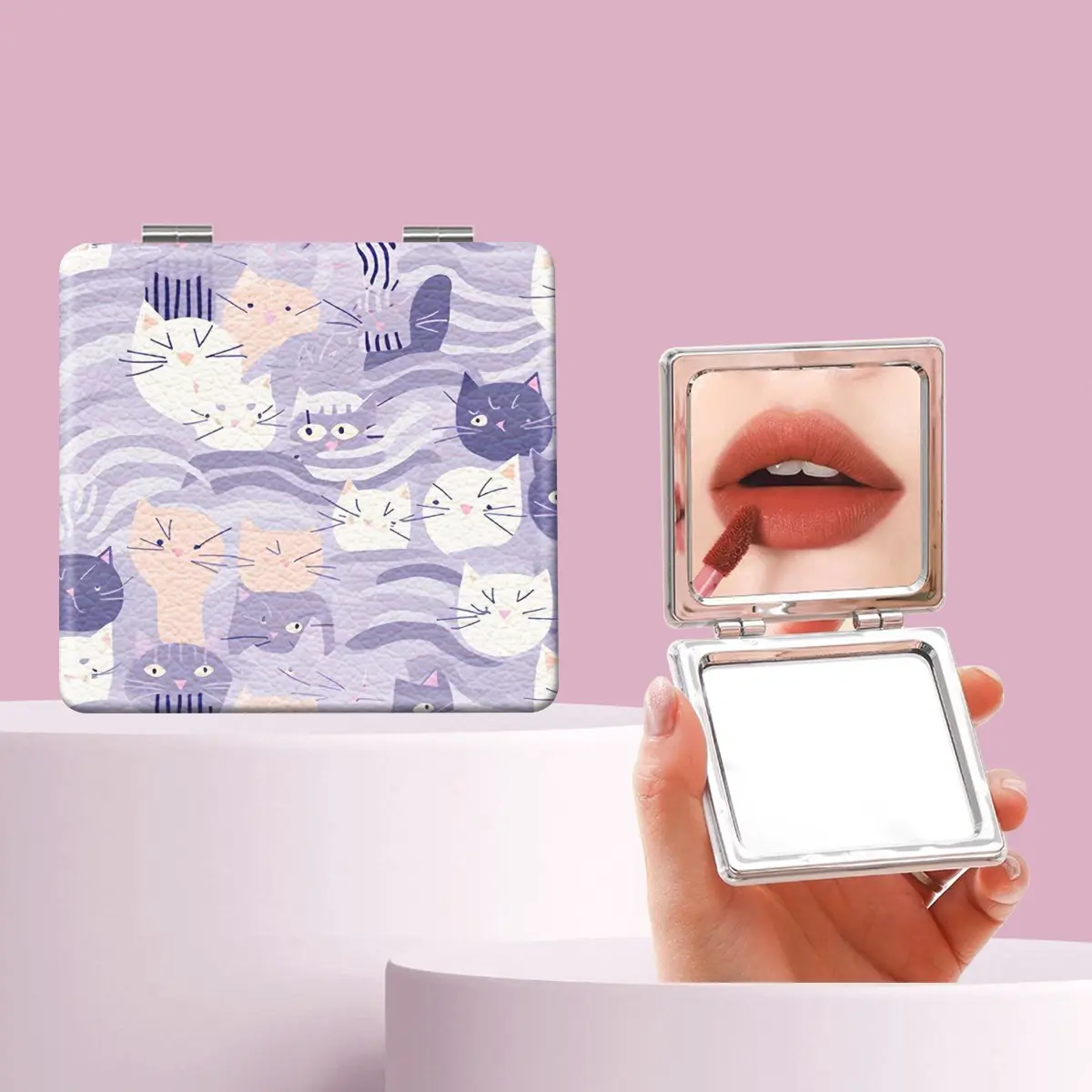 Cute Cat Makeup Mirror, Foldable Mini Handheld Mirror, Perfect Gift for Sisters, Friends, Girls, Weddings, Holidays, Birthdays