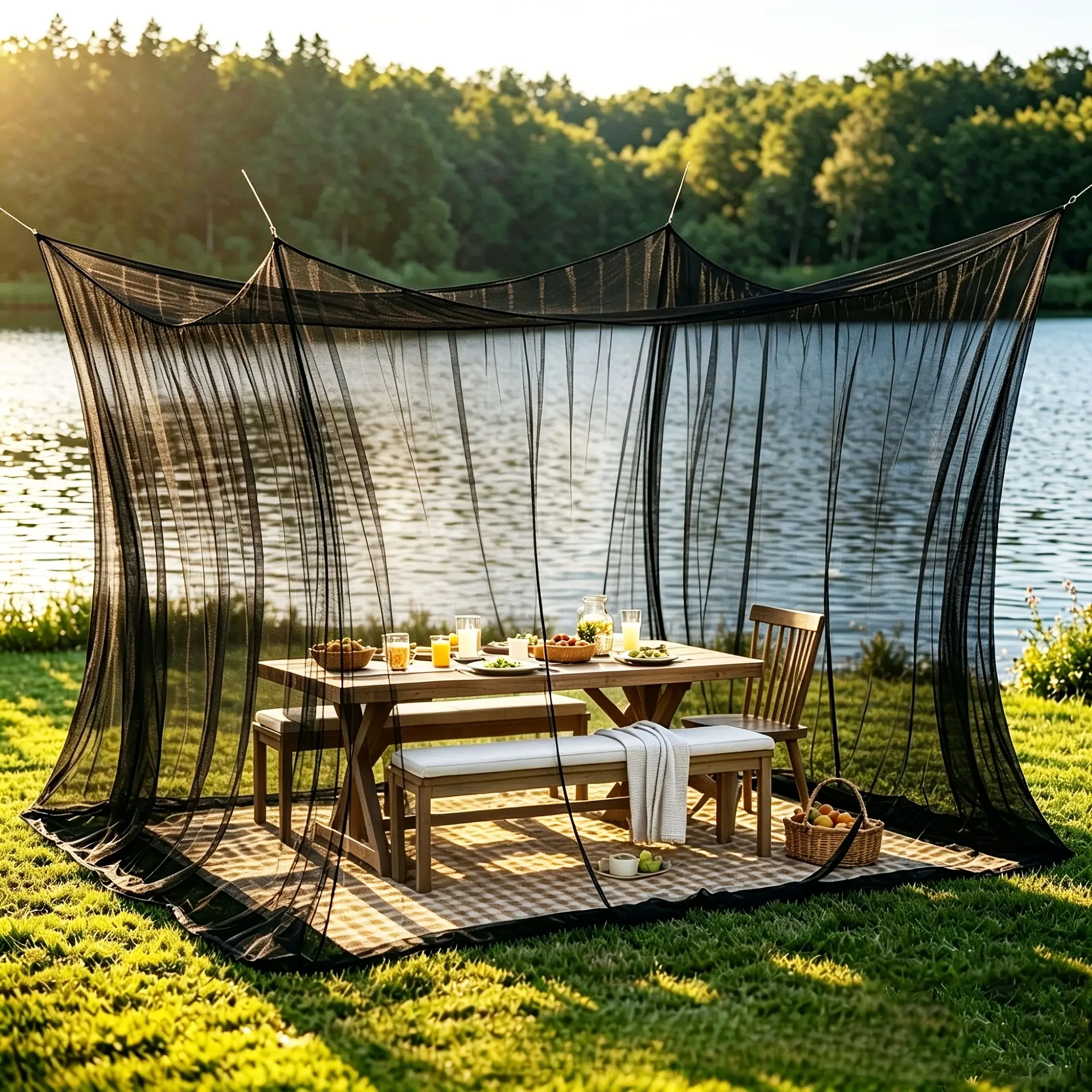 Square Ultra Large Mosquito Net for Outdoor Or Indoor Use, 1 Opening Netting Curtain Ideal for Camping, Picnics, Garden, Bedroom 118.11X118.11X98.43inch