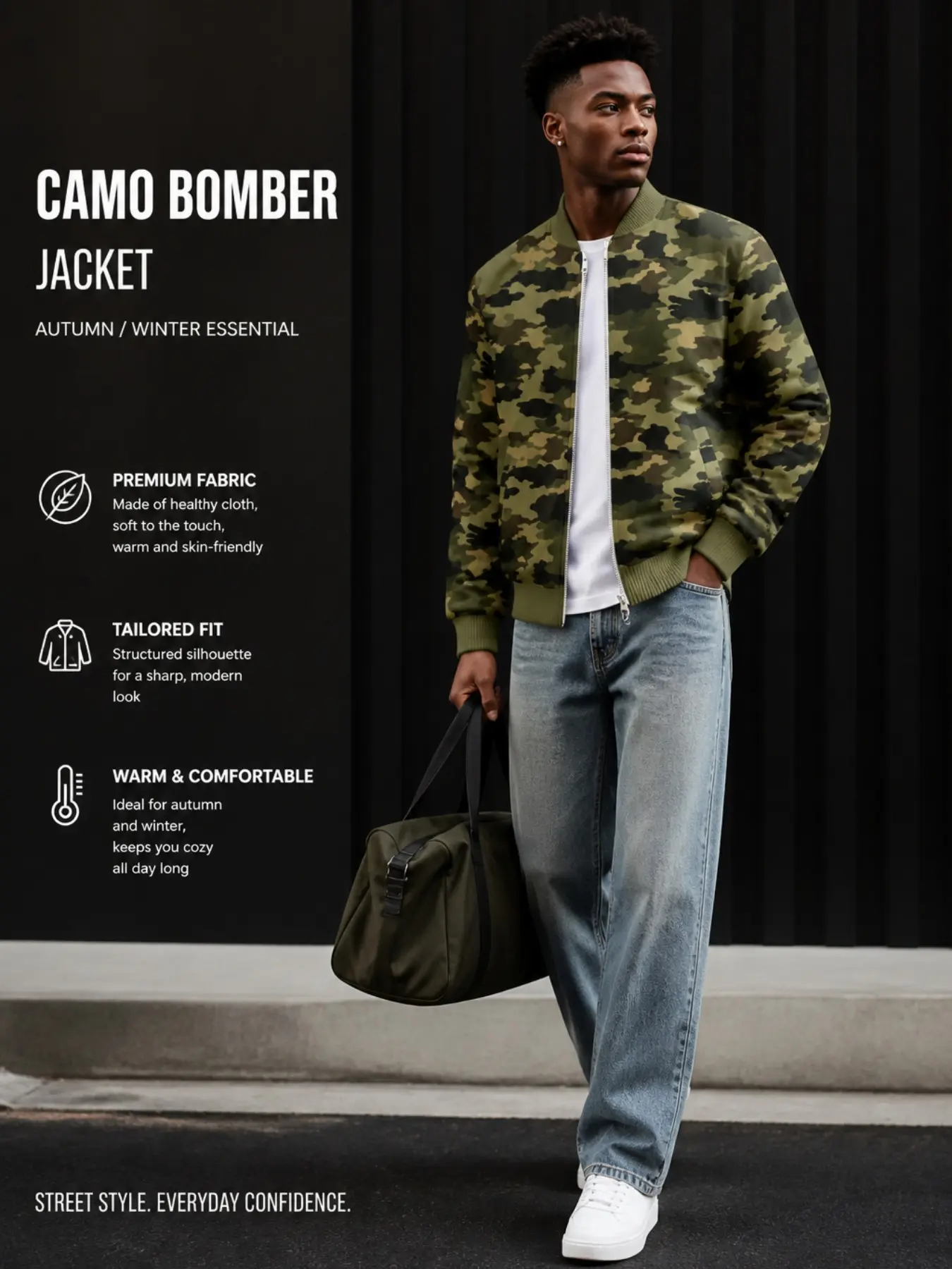 Men's Classic Military Camouflage Full Zip Bomber Jacket, Vintage Forest Camo Baseball Collar Windproof Jacket, Tactical Streetwear Fall Winter Coat