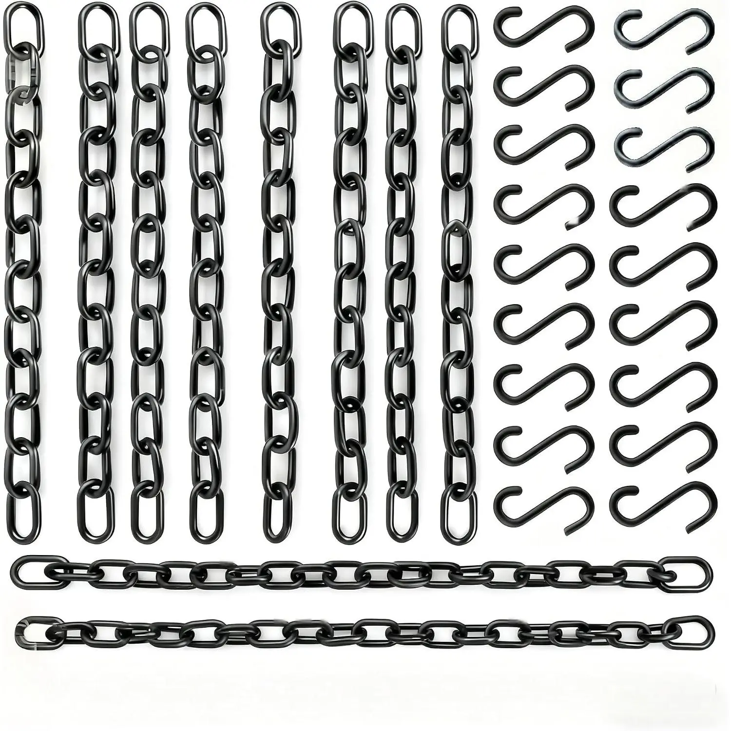 10-Pack Decorative Steel Black Chain Kit - 10-Inch Adjustable Garden Hangers with Hooks & Clips for Outdoor Window Baskets, Planters, Porch Signs