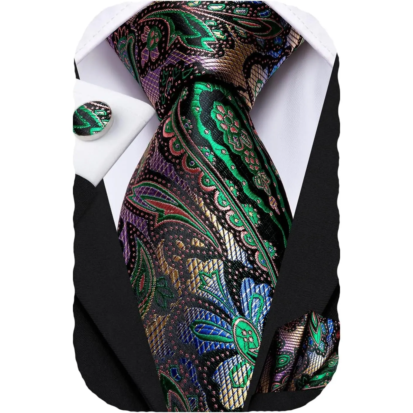 Men's 63" 70" Extra Long Silk Ties with Pocket Square Cufflinks Set for Big and Tall Men Wedding Business