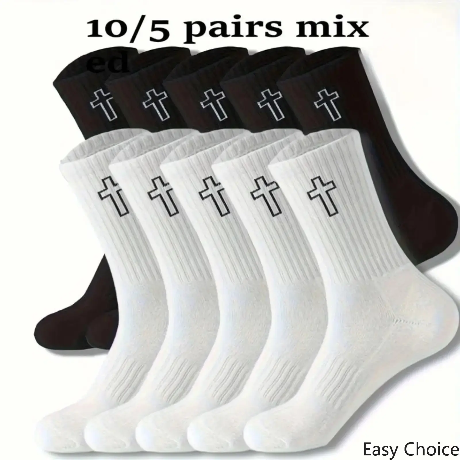 10‑Piece Unisex Mid‑Calf Socks, Breathable Moisture‑Wicking Soft Stretch Socks, Black & White Pack with Snug Non‑Slip Fit, Comfort Above‑Ankle Socks for All‑Day Everyday Wear