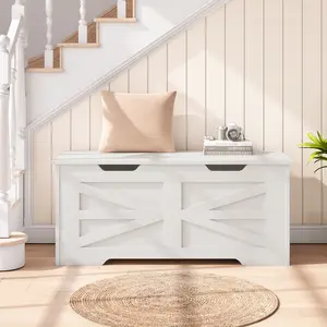 🪑 39.4" Farmhouse Storage Bench with Soft-Close Hinge – Multi-Purpose Shoe Bench, Blanket Chest & Toy Organizer for Entryway, Bedroom & Living Room! ✨