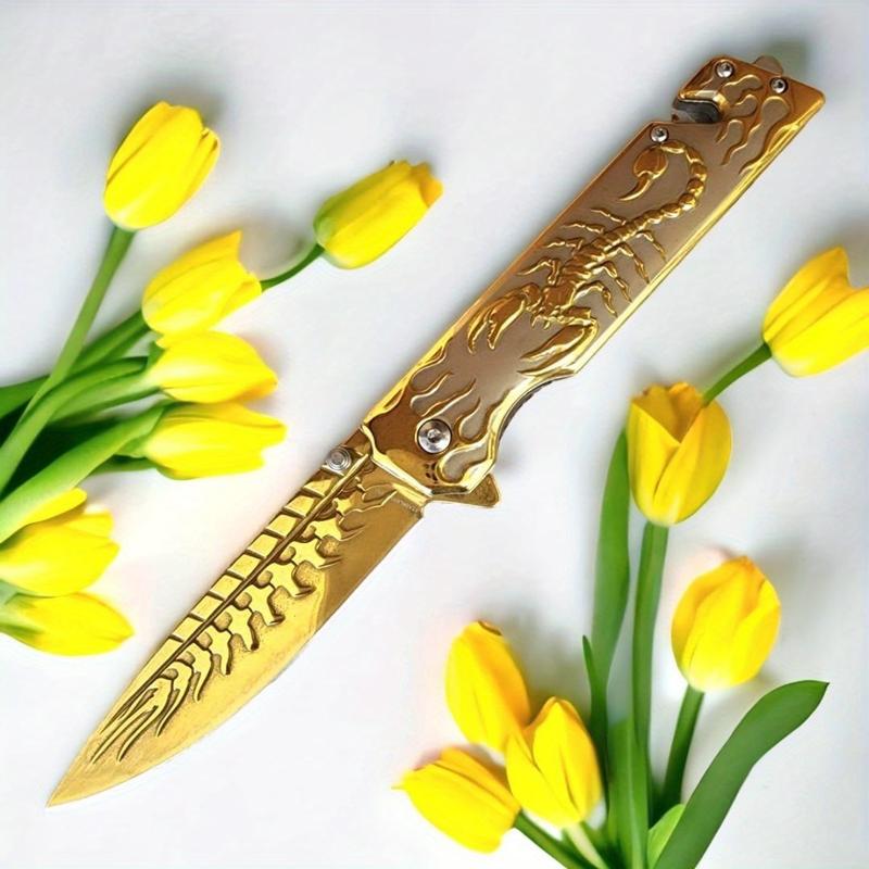 3D Scorpion Embossed Tactical Pure Manual Folding Knife, Outdoor Camping Hiking Knife, Durable Men's EDC Gift, Christmas Gift, Birthday Gift