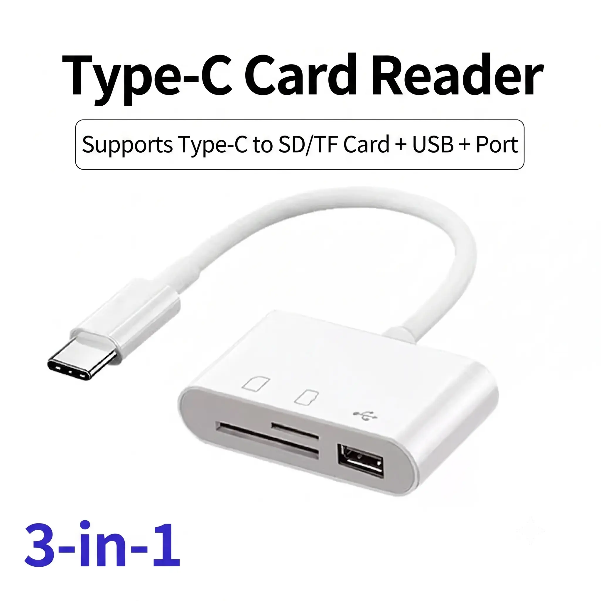 USB-C OTG SD TF Card Reader with USB-A Hub, 3-in-1 Multiport Adapter for iPhone 16/15 Pro Max, Android Phones & Cameras, Plug and Play Data Transfer Tool