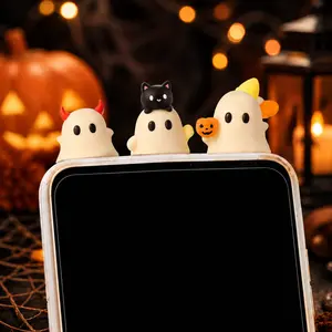 (6PCS) Spooky Ghost Phone Toppers, Cute Halloween Stick-On Phone Charms, Pumpkin Ghost Decorations for Smartphones, Fun Kawaii Phone Accessories Set