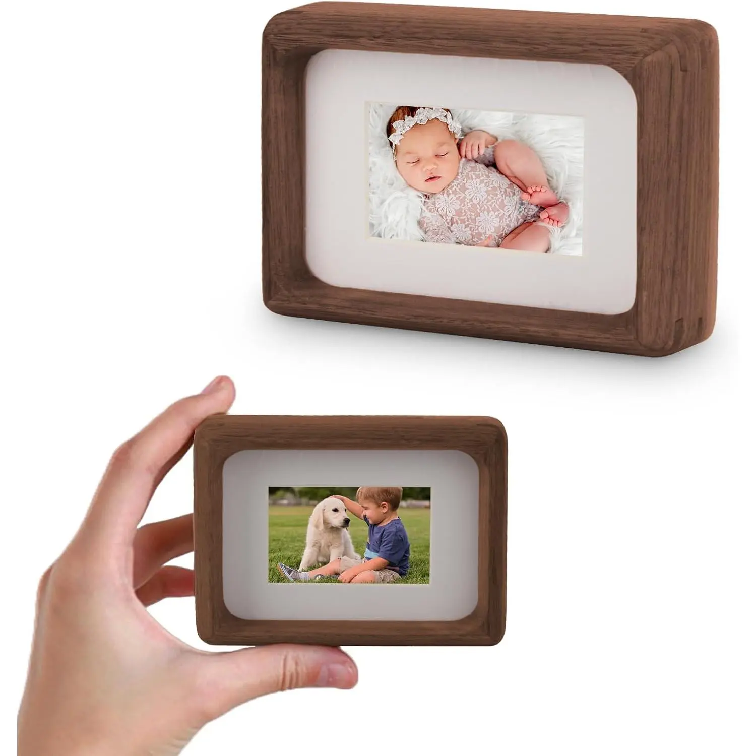 2x3 Picture Frame with 1x2 Mat -  Walnut  Mini Rustic Frame, Wall & Tabletop Display for  &  Photos (2x3,Walnut)