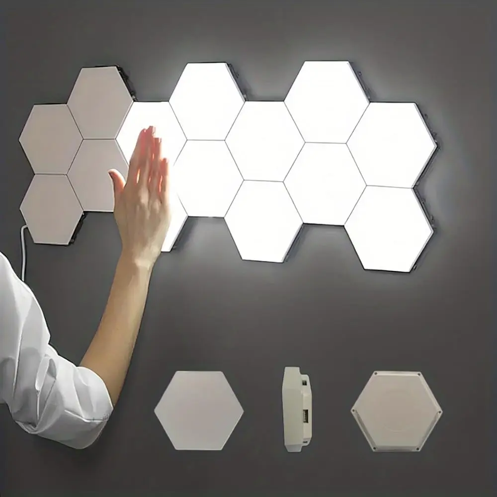 Bluetooth Hexagon LED Wall Lights - Touch & App Control Smart Modular Night Lamp, DIY Geometric Decor, Dimmable Sensory Lighting with Hexagon Light LED Bulbs, Remote-Enabled, Wall-Mounted Color Changing, Wireless RGB for Bedroom, Game Room, Remote-Enabled