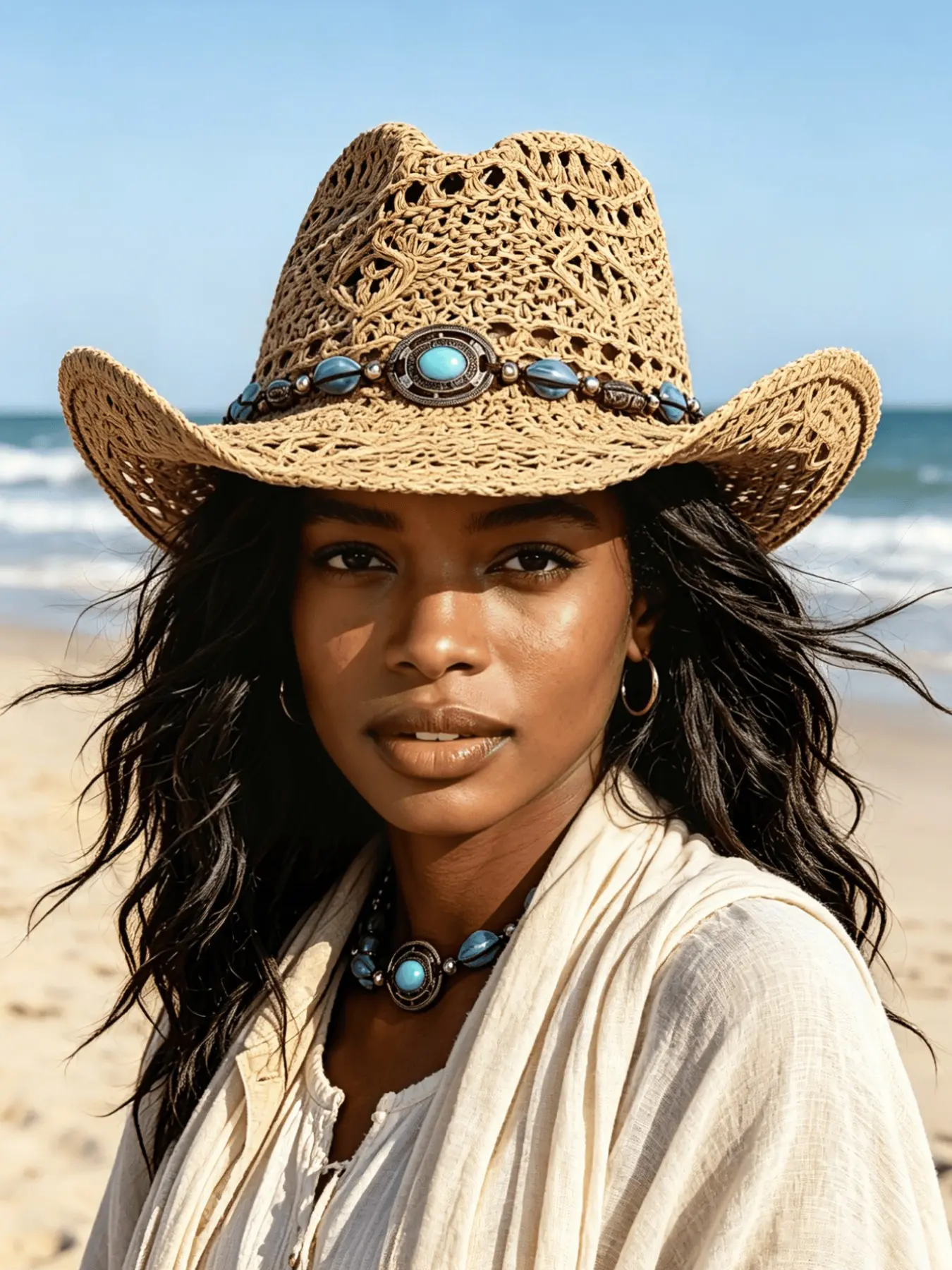 Women's Western Cowboy Hat, Boho Style Visor Hat, Handmade Colorblock Design, Breathable and Lightweight, Perfect for Outdoor Activities, Summer Outdoor Hat