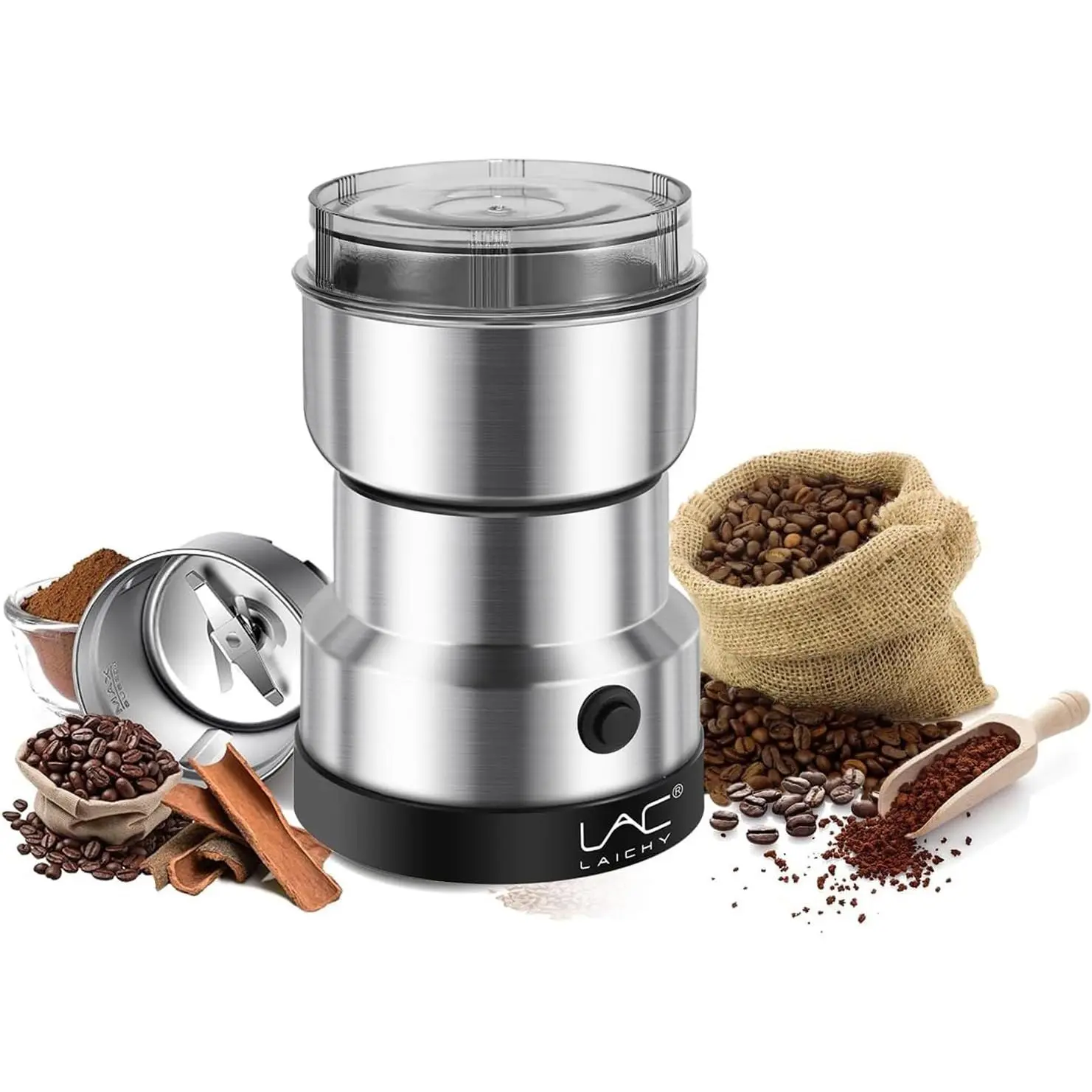 Coffee Grinder Electric & Spice Grinder, 150W Fast Grinding with Stainless Steel Blades | for Coffee Beans, Spices, Seeds, Herbs | Dry Food Mill | Mini Kitchen Grinder (Handheld)