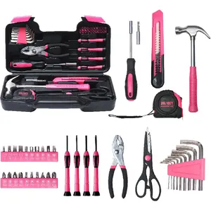 39 Piece Basic Tool kit for Women, All Purpose Pink Tool ser Household Hand Tools with Toolbox for Home Repairs, College Dorm Essentials, DIY Crafts & Gifts