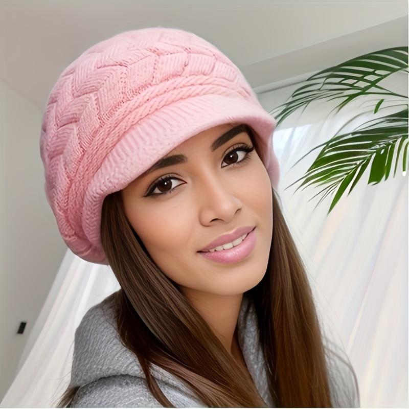 Women's Winter Slouchy Beanie Hat Thick Cable Design Ear Flaps Fringe Trim Soft Stretchy Warm Machine Washable Cozy Bonnet No Sew Fitting Blonde Hair Friendly Accessory