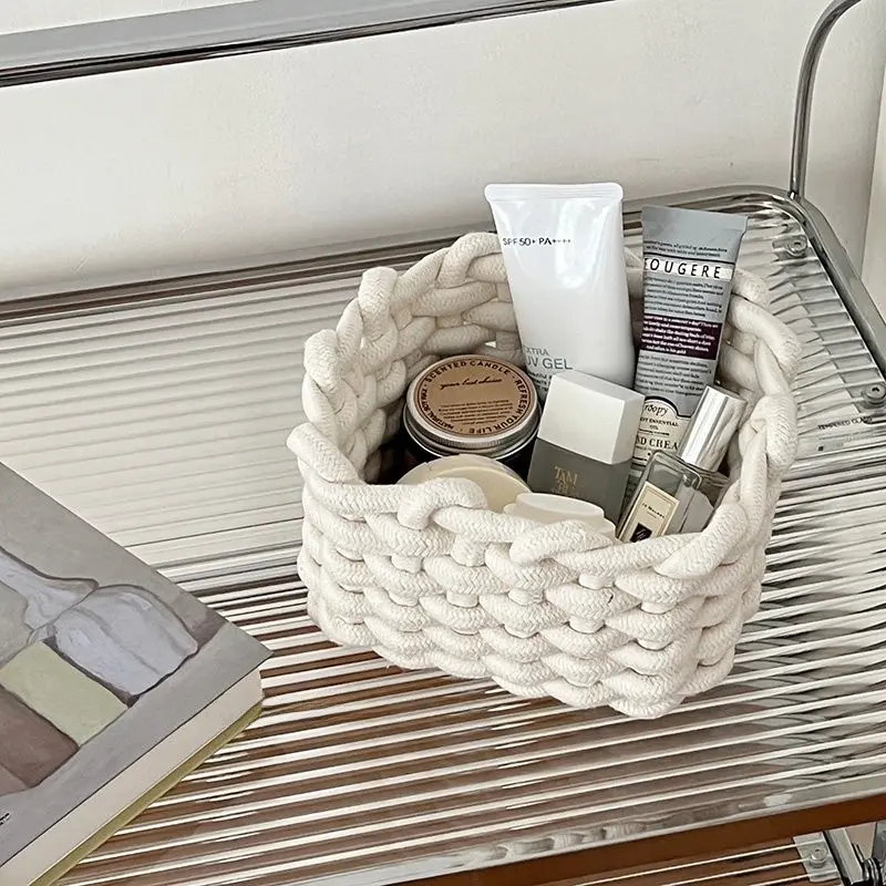 Handwoven Polyester Storage Basket, Baskets for Organizing, Stackable Cosmetic & Bathroom Organizer, Durable Design for Bedroom, Living Room, Vanity Decor