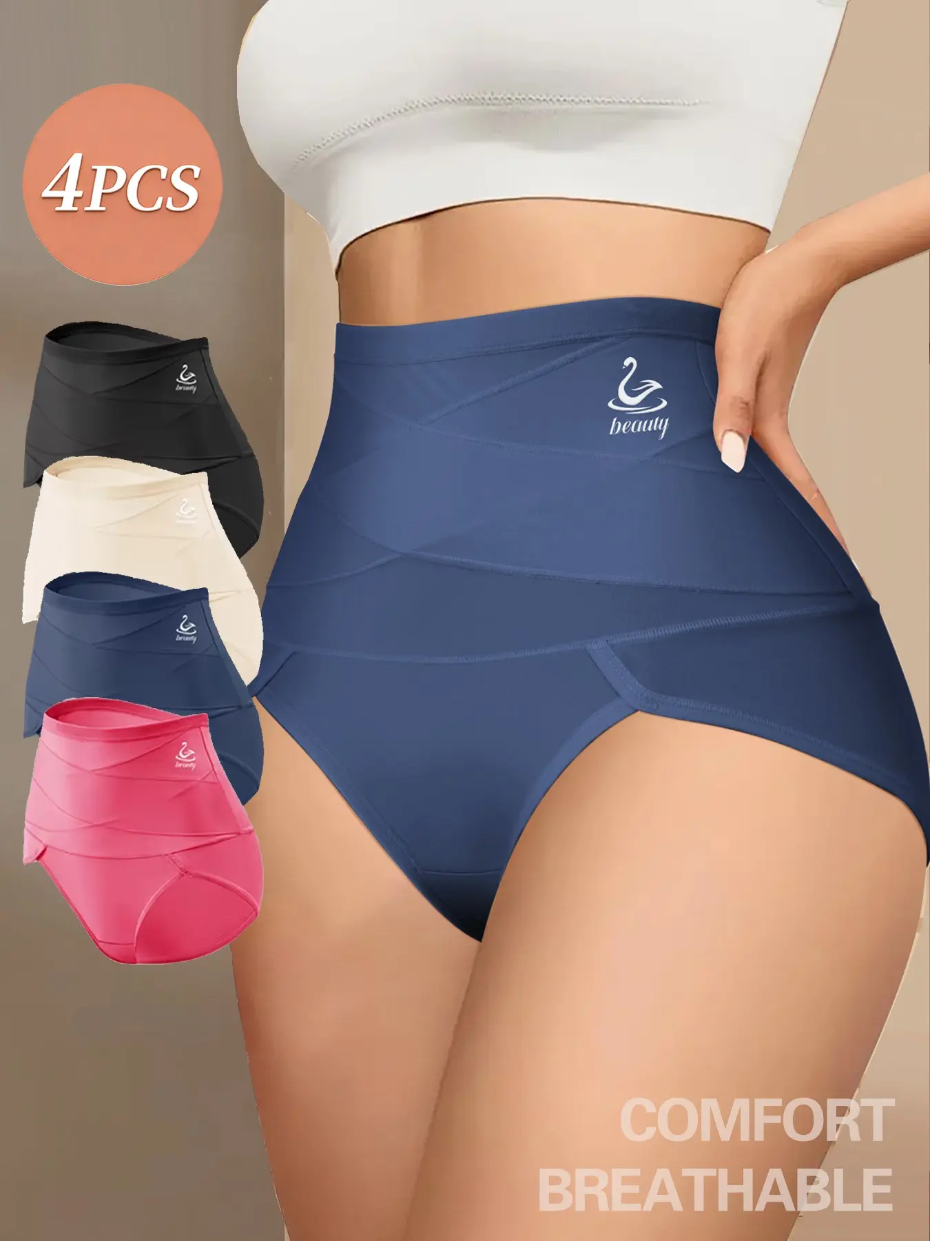 4pcs High-Waisted Seamless Shapewear Briefs, Women's Belly Control Triangle Pants, Non-Rolled Edges, Smooth, All-Day Comfort, Elegant Style