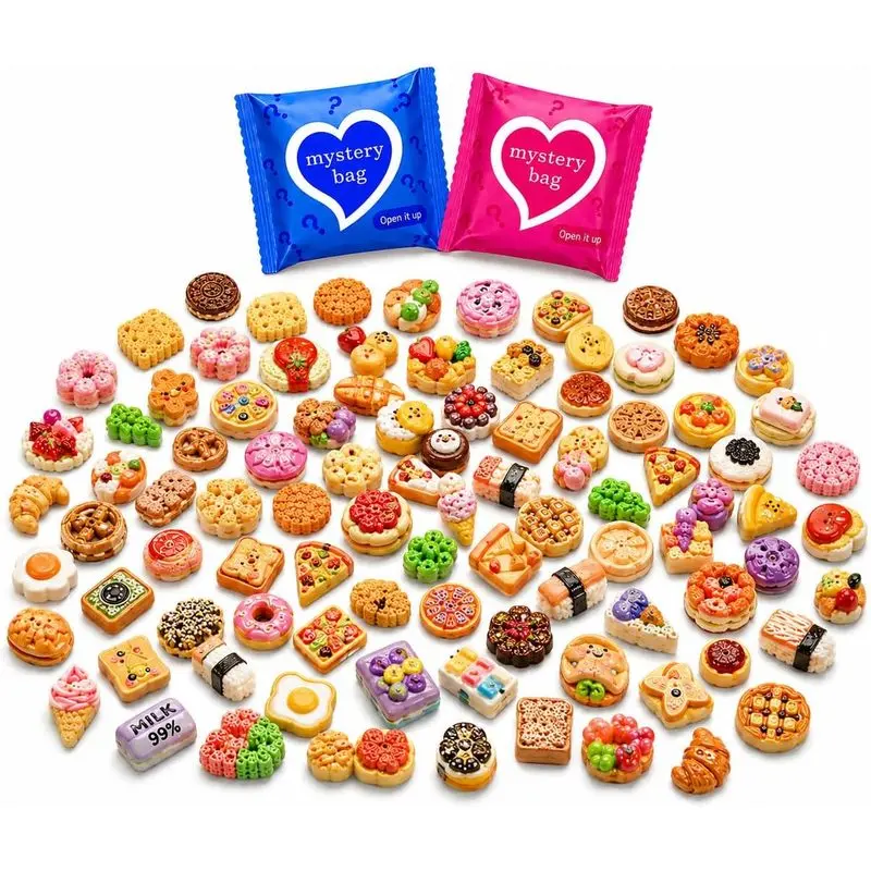 50PCS Mini Resin Food Blind Bags Mystery Bags Set, Mini Food Toys Variety Pack, Tiny Figures Bulk Surprise Toys, Dollhouse Mini Food Charms for Kids Party Favors, Classroom Prizes & DIY Crafts