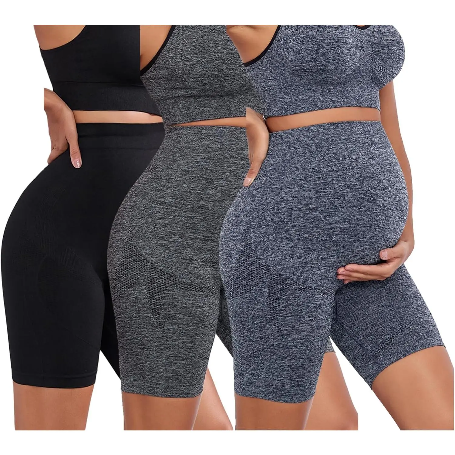 3Pack Women's Maternity Shorts Over The  Yoga Biker  Workout Running  Shorts for Women