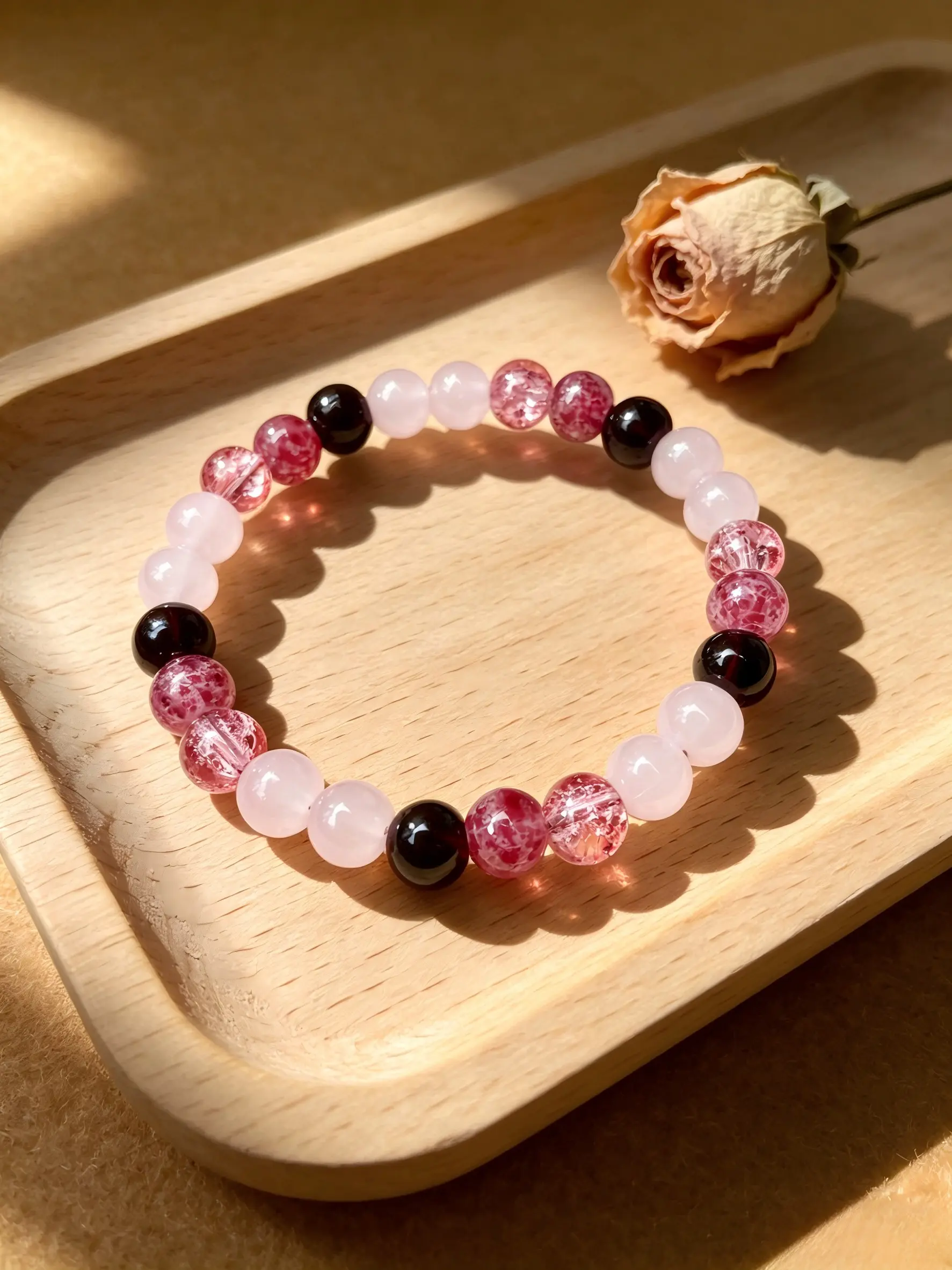 Natural 8mm Round Strawberry Quartz Bead Bracelet, Healing Energy Crystal Wristband, Jewelry for Girls, Perfect Gift for Friends and Lovers
