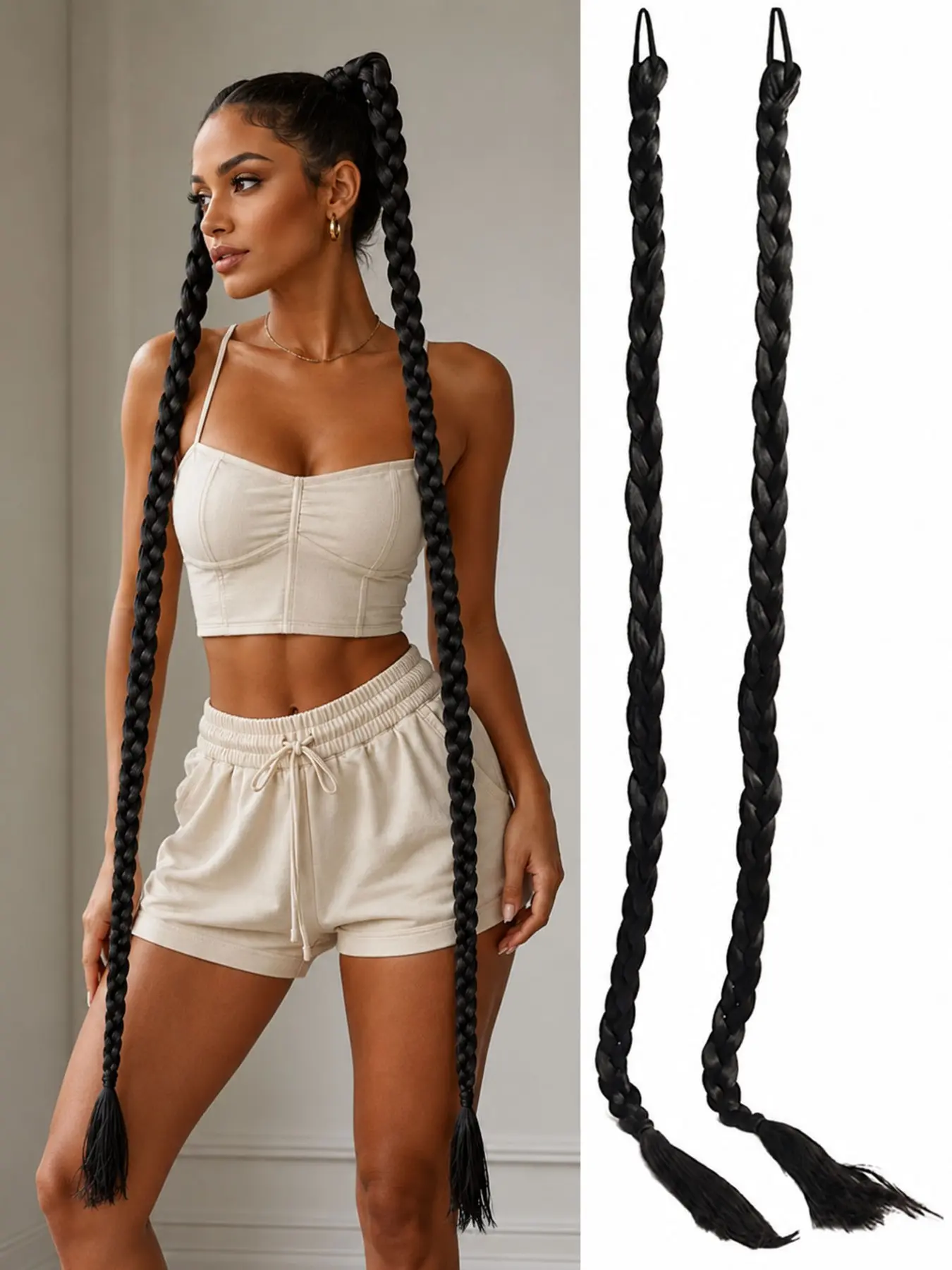 2 Pieces Long Braided Box Braids Synthetic Hair Extensions 120cm/47inch & 90cm/36inch Perfect for Halloween Costume Parties