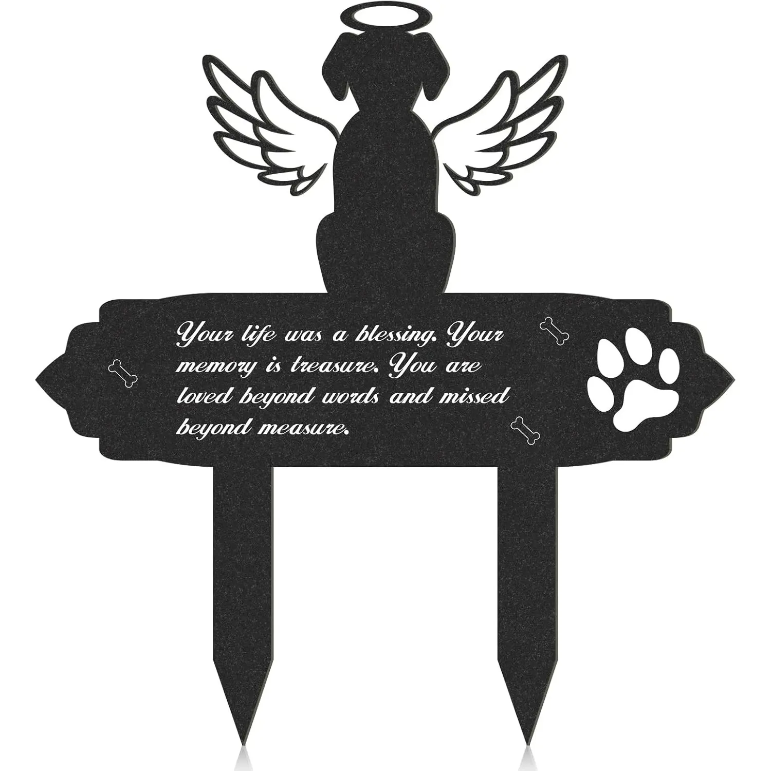 Dog Cemetery Decorations for Grave - Grave Garden Metal Decorations Memorial Dog Angel Wings Stakes Plaque Waterproof Black Grave Decoration Sympathy Garden Stake Markers Dog Grave Decor