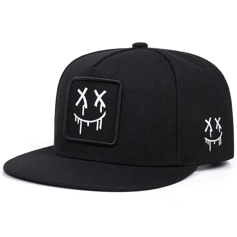 Streetwear Drip Smile Flat Bill Hat, Embroidered Cotton-Blend Snapback for Men & Women, Adjustable Urban Clothes Accessory, Anniversary Gift, Baseball Drip, Business Casual Outfits