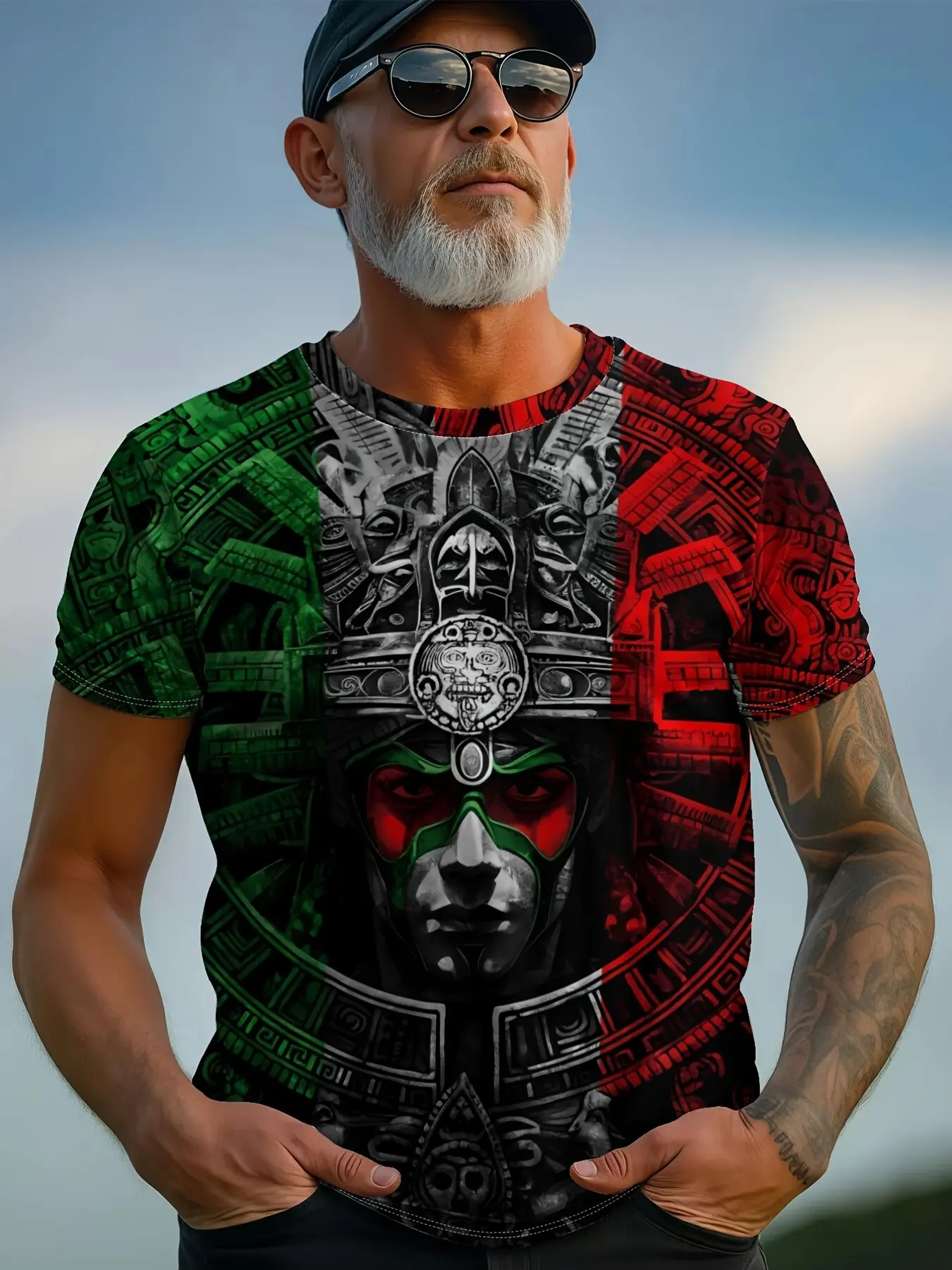 Men's Sinaloa Mexico Style Loose T-Shirt, Casual Short Sleeve Top, Printed with Sinaloa Mexico and Flag Elements, All Seasons Wear