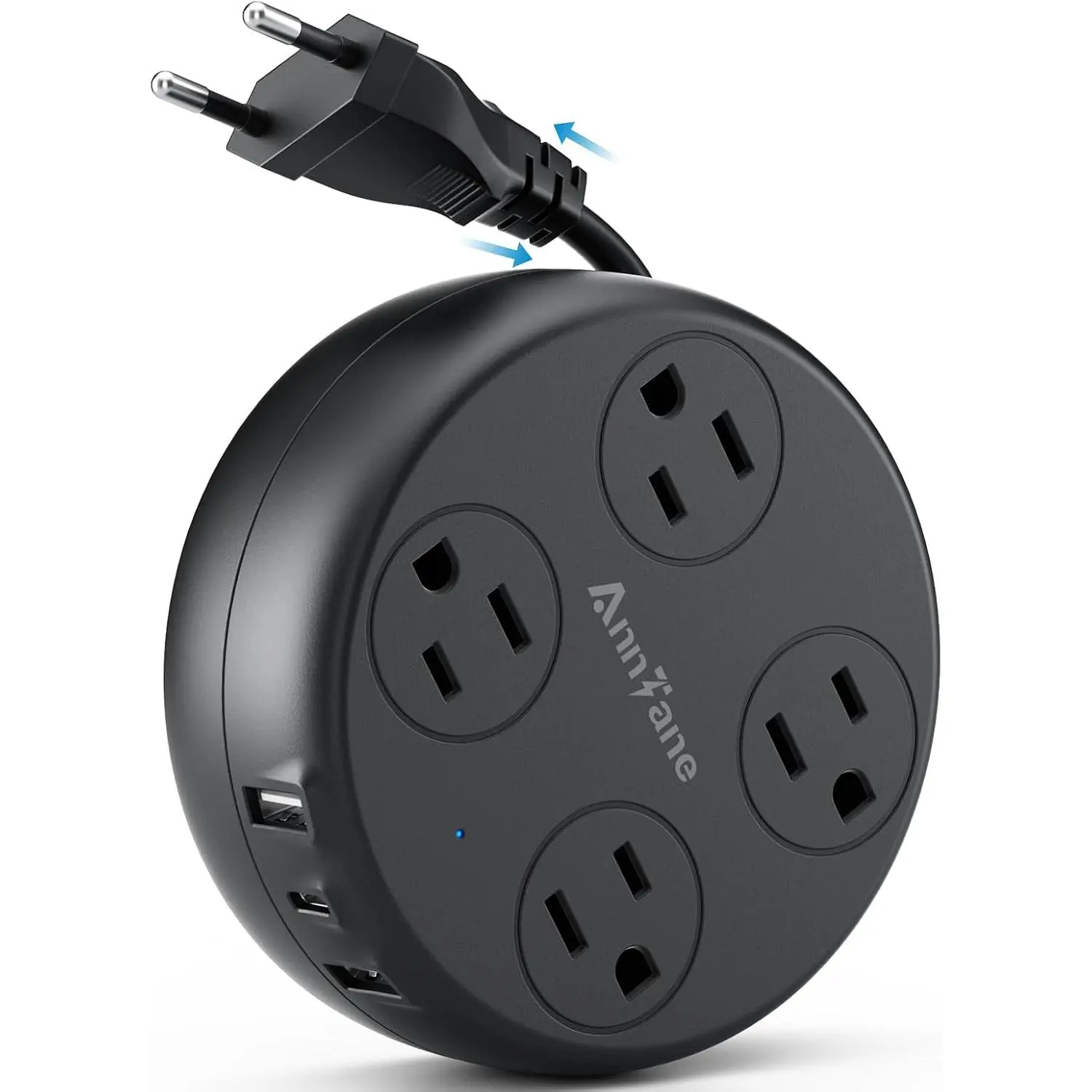 European Travel Adapter Conversion Set Plugs - Multi-Outlets Charging Station with 4 AC Outlets & 3 Ports (Type C) for Iceland, Spain, France (Black), Multi-Outlets Plugs