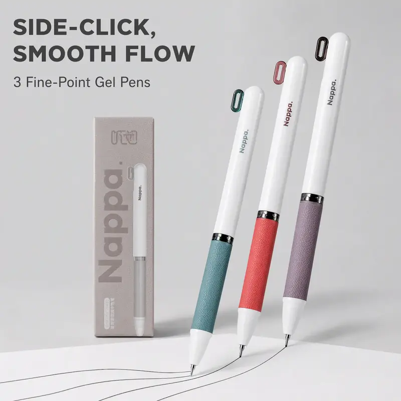 Set of 3 Side-Press Gel Pens, 0.5mm Ink, Quick-Dry, Ideal for Exams, Fashionable Design, Vintage Art Style, Suitable for Students and Office Use, Handwriting Pen, Smooth Writing Pens