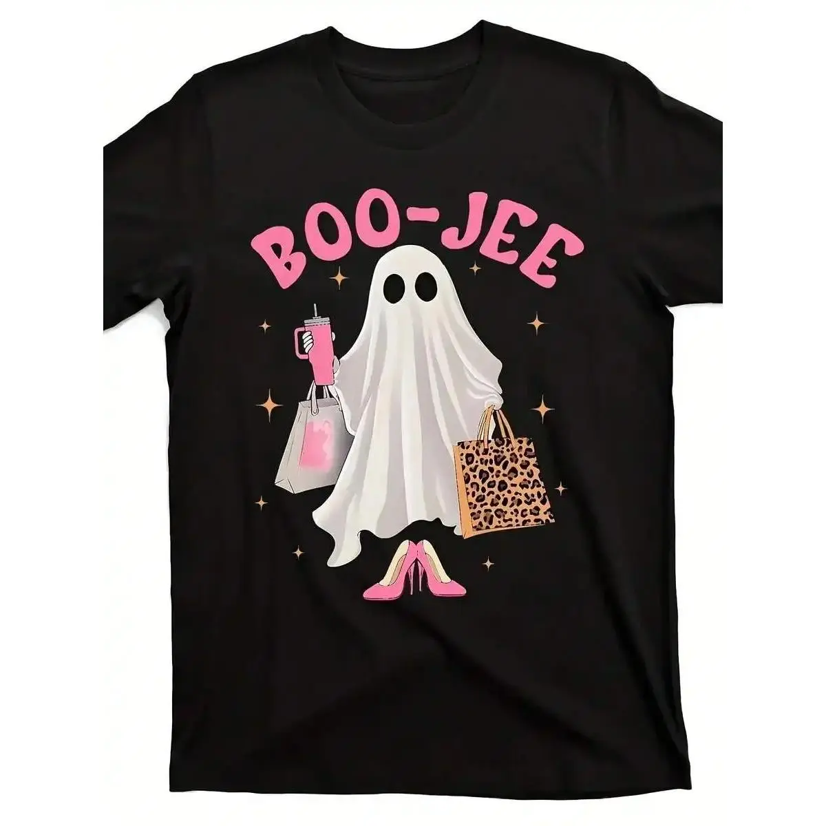 Women's 'Boo-Jee' Ghost Halloween Short Sleeve T-Shirt Funny Spooky Season  Round Neck Tee For Streetwear Style