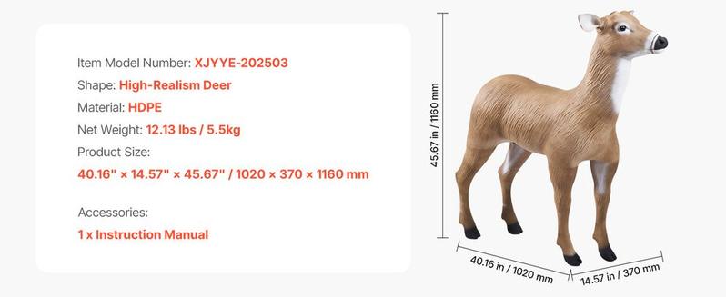 VEVOR Deer Decoy Outdoor Realistic Durable Doe Decoys for Hunting Foldable Legs 1-Pack