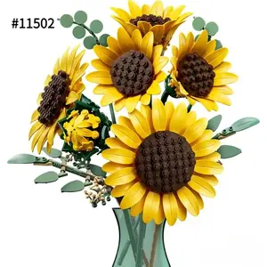 Sunflower Bouquet Building Blocks Compatible With Legoed 11502 Artificial Flower Model Home Decoration Desk Plant Assemble Gifts