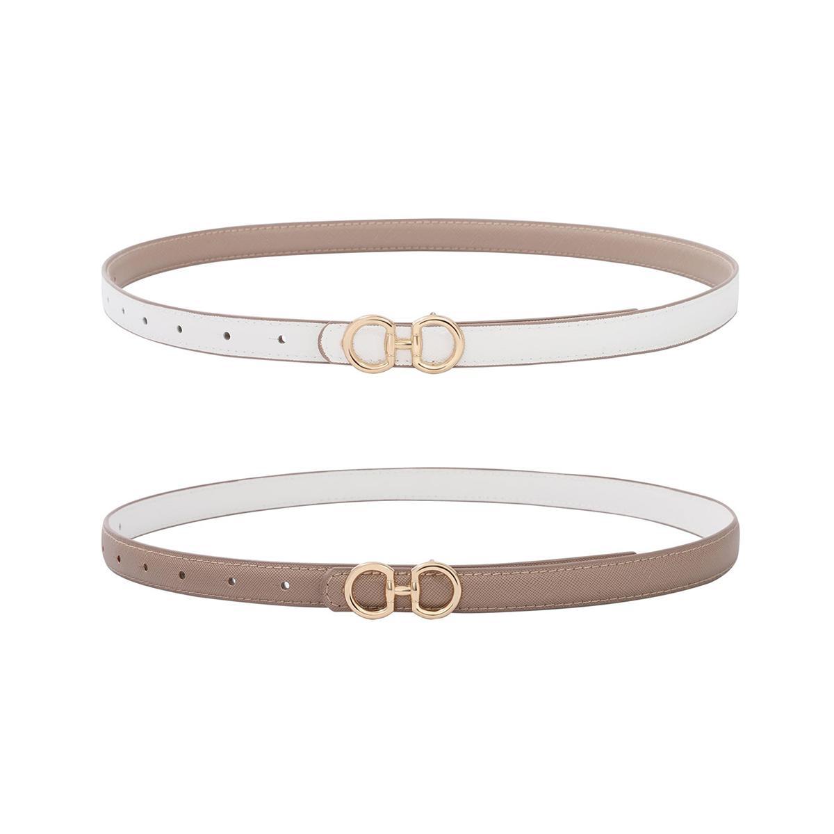 AWAYTR Reversible Women Fashion Thin Belt Two Sided and Two Colored Elegant PU Leather Tight Waist Belt with Gold Buckle Vintage Two-in-One Jeans Dress Long Coats Belts Lady Accessories