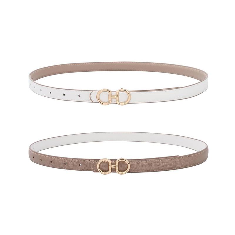 AWAYTR Reversible Women Fashion Thin Belt Two Sided and Two Colored Elegant PU Leather Tight Waist Belt with Gold Buckle Vintage Two-in-One Jeans Dress Long Coats Belts Lady Accessories