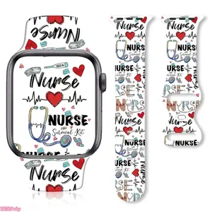 2026Nurse Printed Silicone Watch Band, Butterfly Buckle Strap, Career Themed Accessory Compatible with Apple Watch S10 And S11 for Daily Work And Casual Wear (Strap Only)