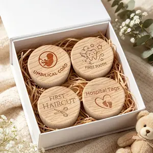 4pcs wooden storage box, "frist tooth" Box，"first haircut" Box, umbilical cord Box, "hospital tags" box, umbilical cord souvenir box, tooth preservation box，fetal hair souvenir storage box，birth souvenir, home decoration, birthday gift