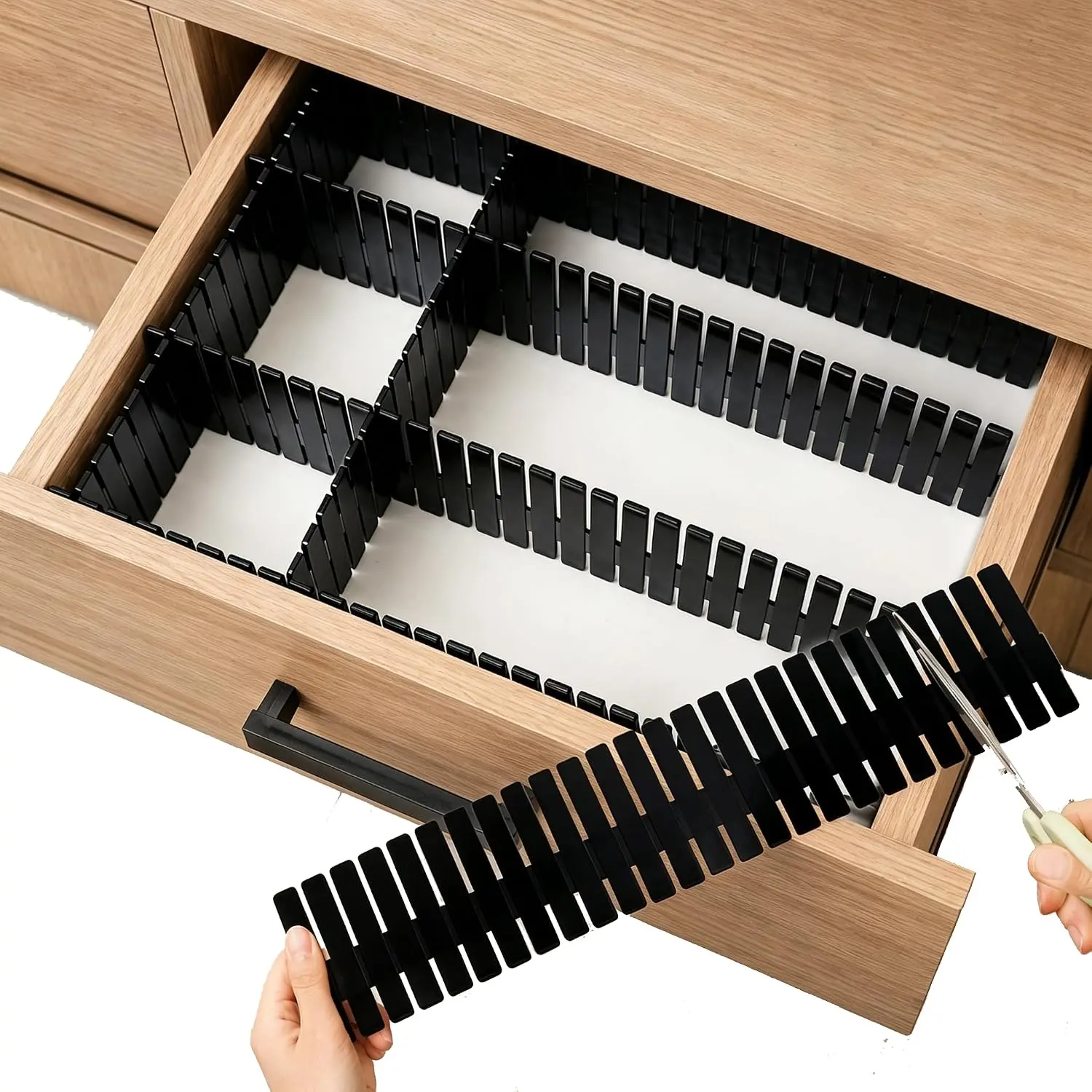 Adjustable Drawer Dividers, Cut-to-Fit DIY Organizers, Black, 8 Pack | For Tidying Cutlery, Makeup, Clothes and Dresses in Drawers, Desks and Storage Boxes for Kitchen, Bathroom, Bedroom & Office
