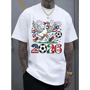 2026 North American Football Championship Jersey Cup Match Jersey, Fun 2026 Soccer Goose Jersey with USA-Mexico-Canada Football Graphic, 2026 Spring/Summer Plus-Size Drop-Shoulder Printed T-Shirt, Ideal Holiday Gift, Plus-Size