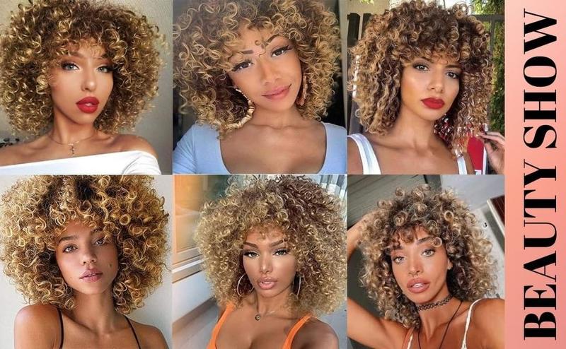 Blonde Curly Afro Wigs for Black Women with Dark Roots Kinky Fluffy Synthetic Wig Daily Costume Cosplay Wigs
