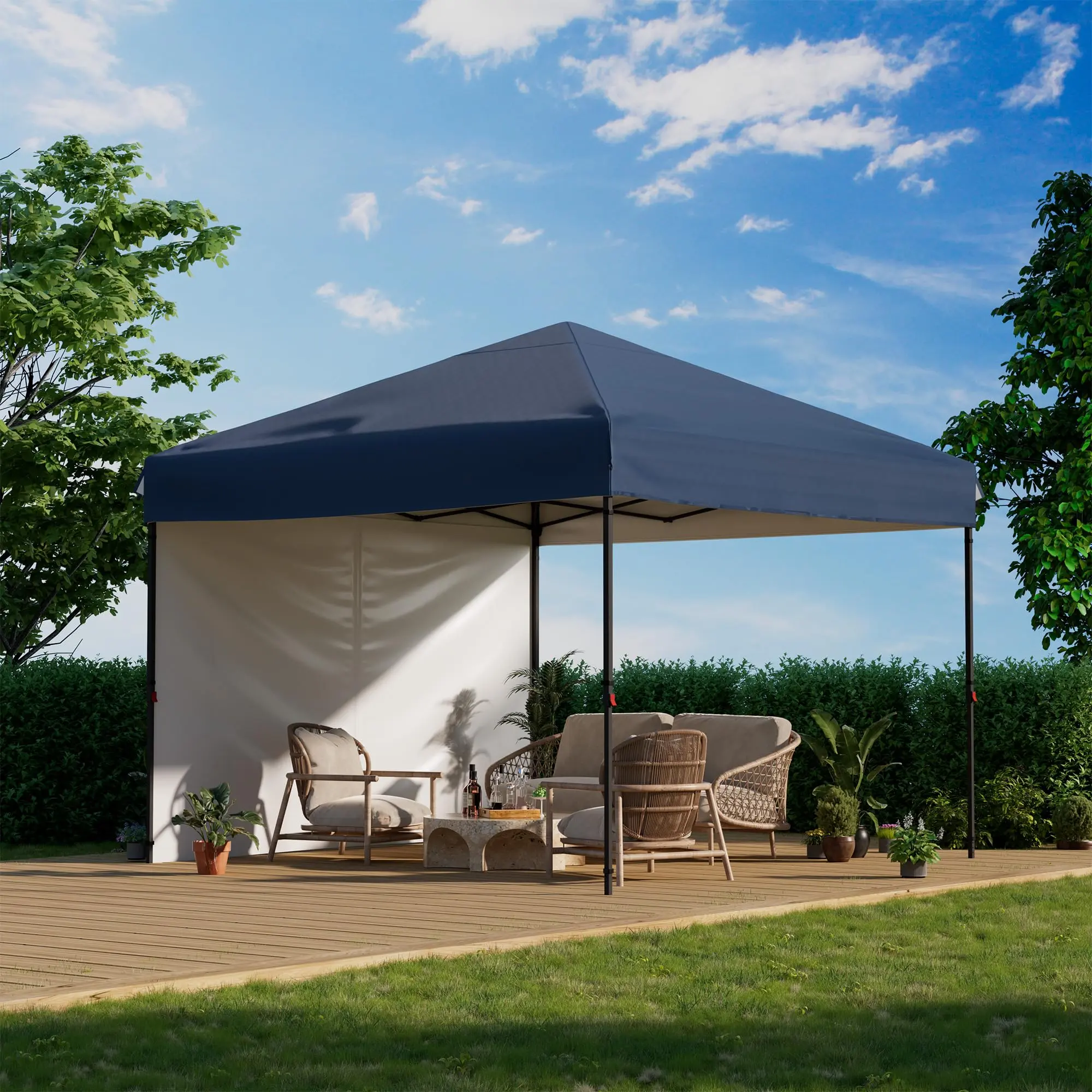GARVEE 10x10 Heavy-Duty Pop Up Canopy Tent with 1 Sidewall & Sturdy Frame, Instant 1-Person Setup Sun Shelter, UPF 50+ Waterproof Commercial Tent for Events, Camping (Blue)