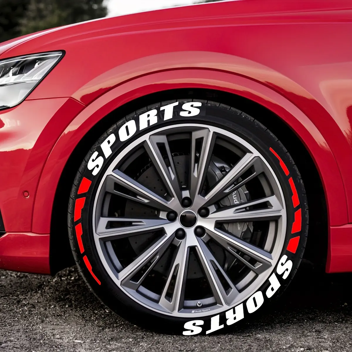 8pcs White Sports+ Red Sequence Tire Letter Stickers for Car and Motorcycle - PVC Rubber Material - Car Modification Essential