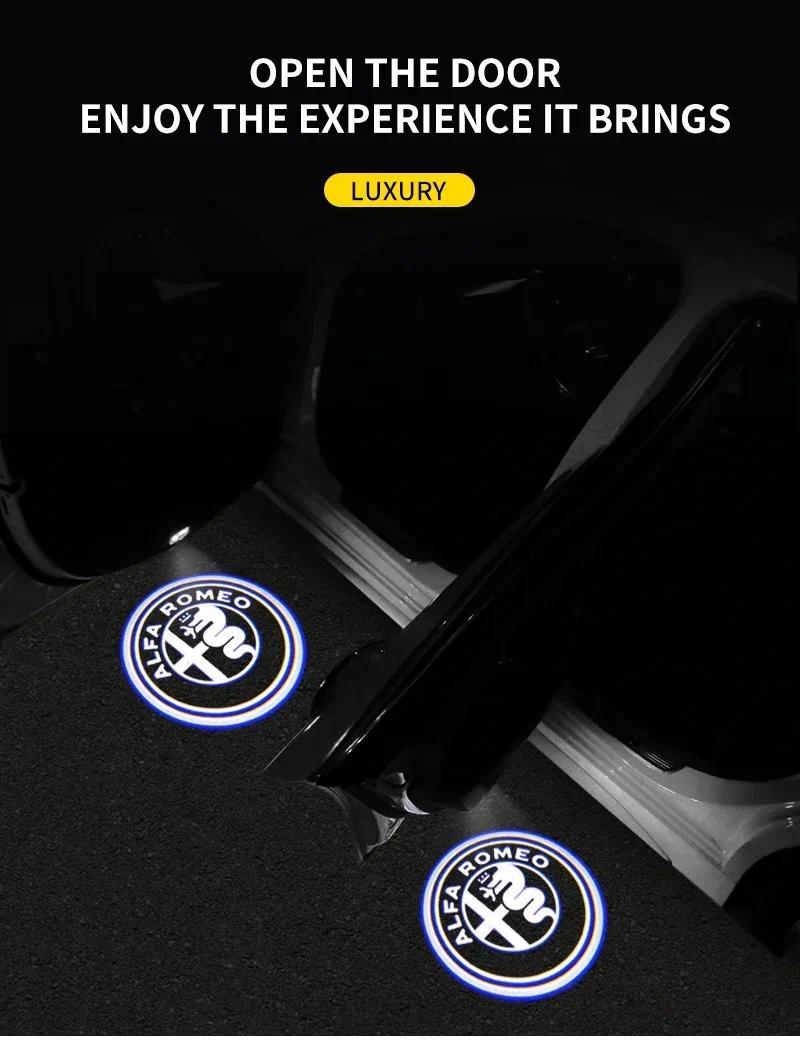 2pcs LED Car Door Welcome Light Projector Logo for Alfa Romeo 147 156 166 159 Mito Stelvio Brera Spider Giulietta Giulia