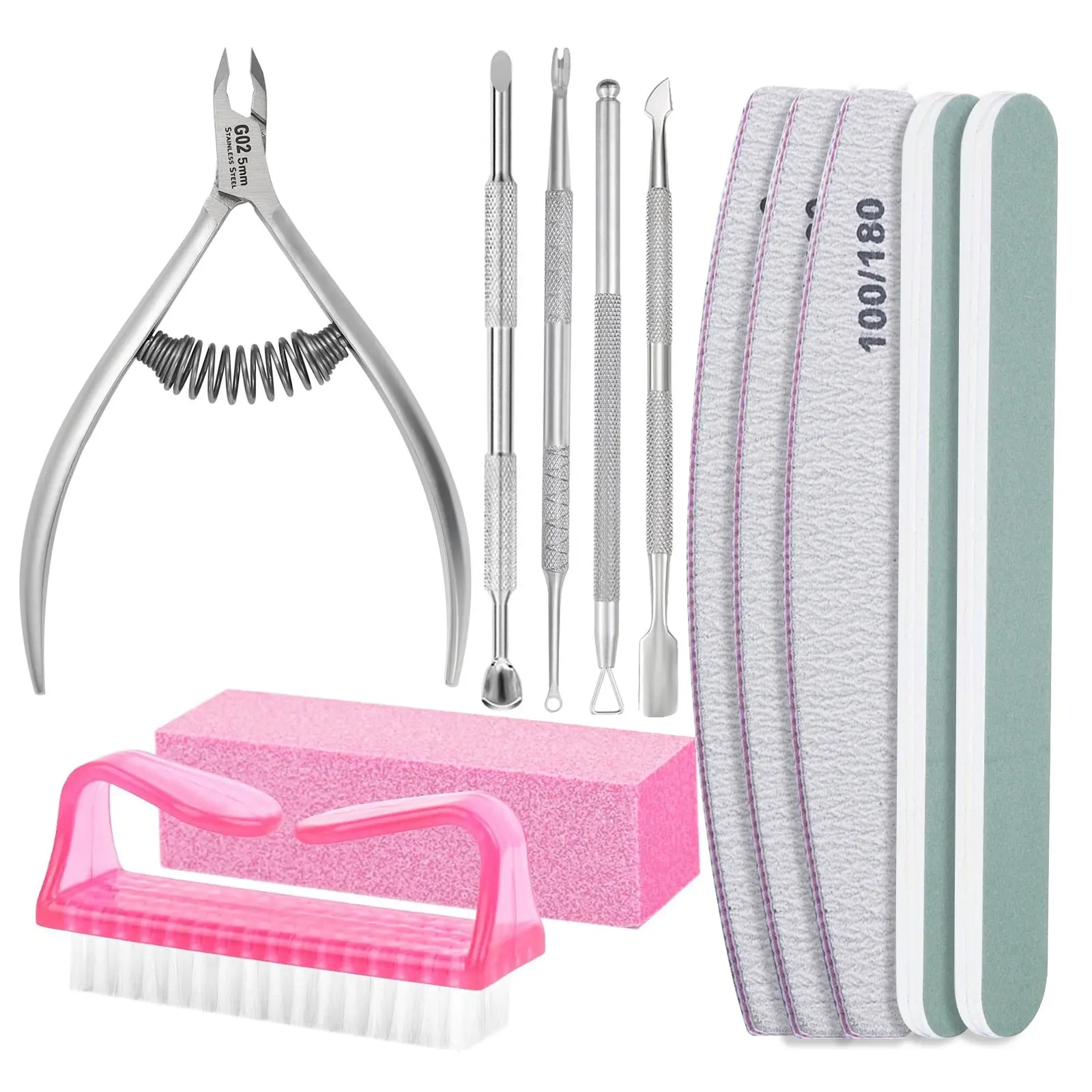 12pcs/pack Manicure and Pedicure Tools Kit, Manicure Kit, Nail Files 100/180, Nail Buffer Block,Nail polish strips, Nail Cuticle Nippers, Cuticle Pusher, Cuticle Peeler, Ingrown Toenail Tool, Toenail File, Purple
