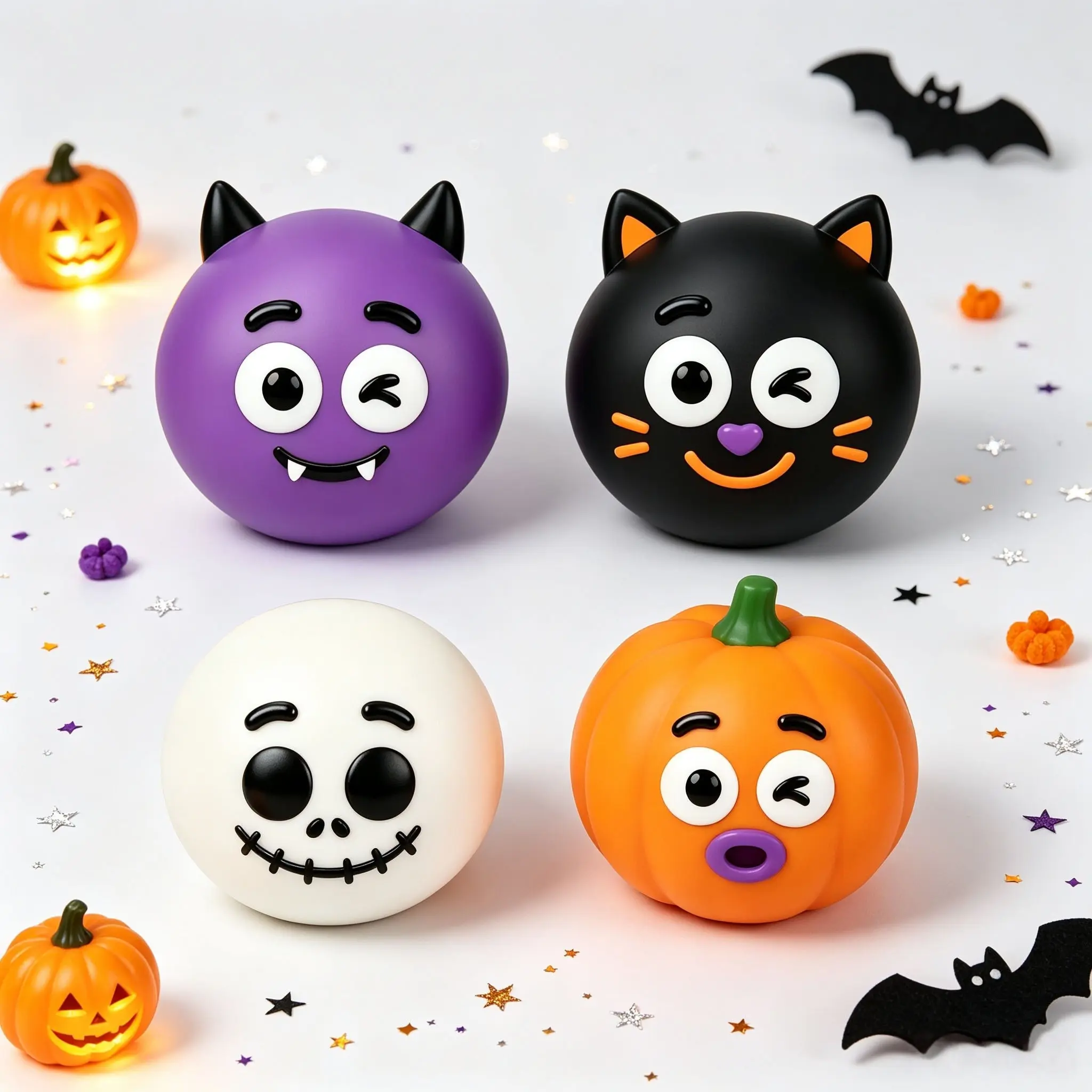 Halloween Stress Relief Toy, Cute Devil Cat Pumpkin Skull Slow Inflate Squeeze Fun, Finger Massage Toy, Party Gift for Kids